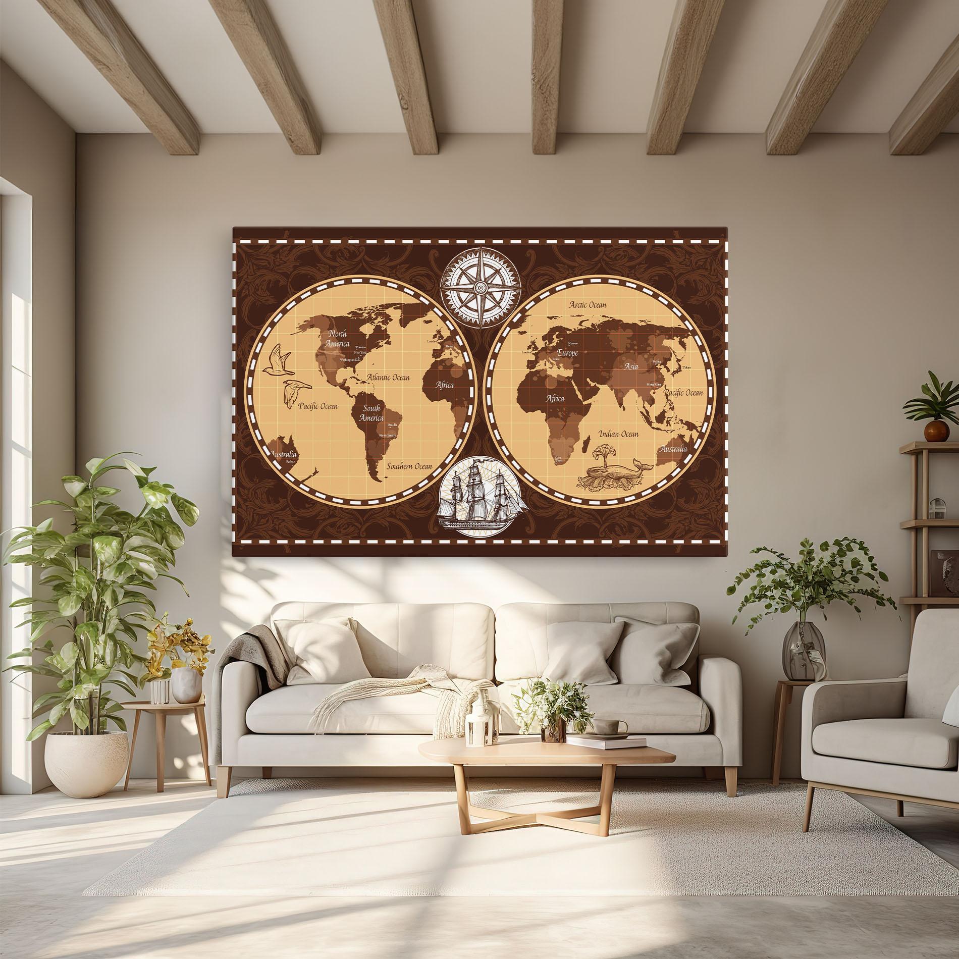 Tablou Canvas Old Brown Map mockup 6