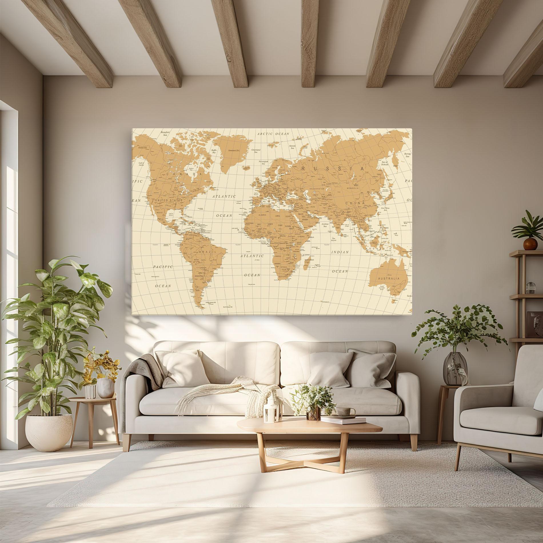 Tablou Canvas Old Map Cream mockup 6