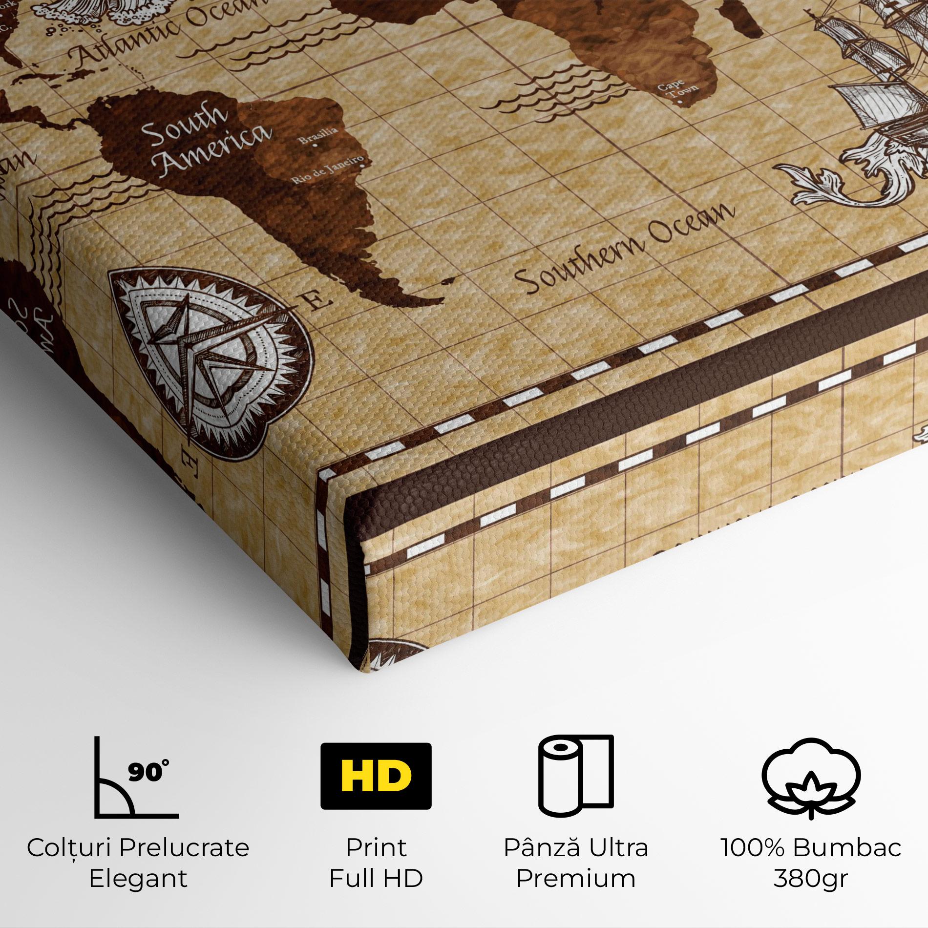 Tablou Canvas Brown Old Map mockup 4
