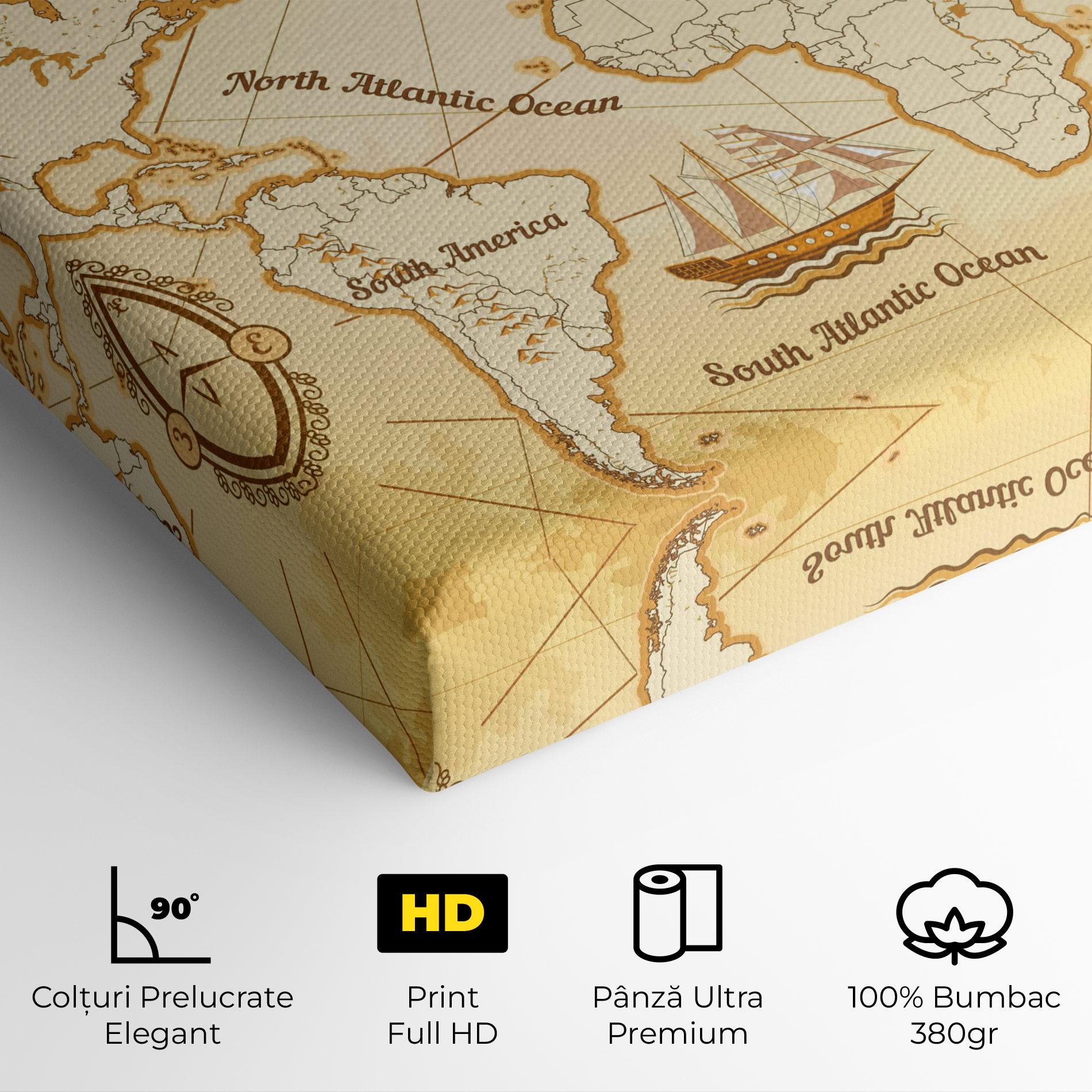 Tablou Canvas Gold Old Map mockup 4