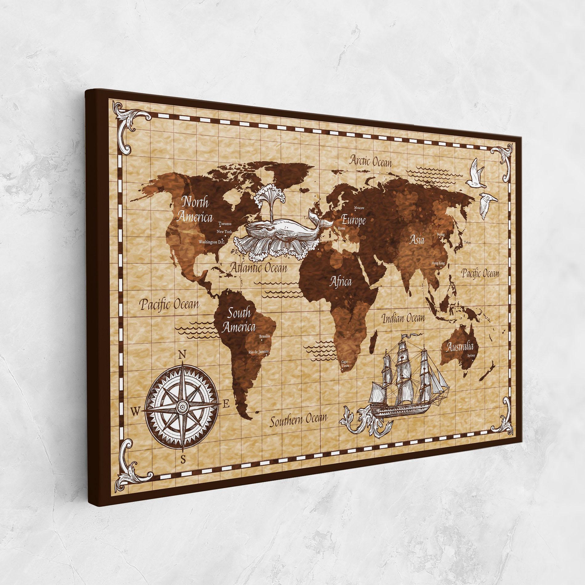 Tablou Canvas Brown Old Map mockup 1