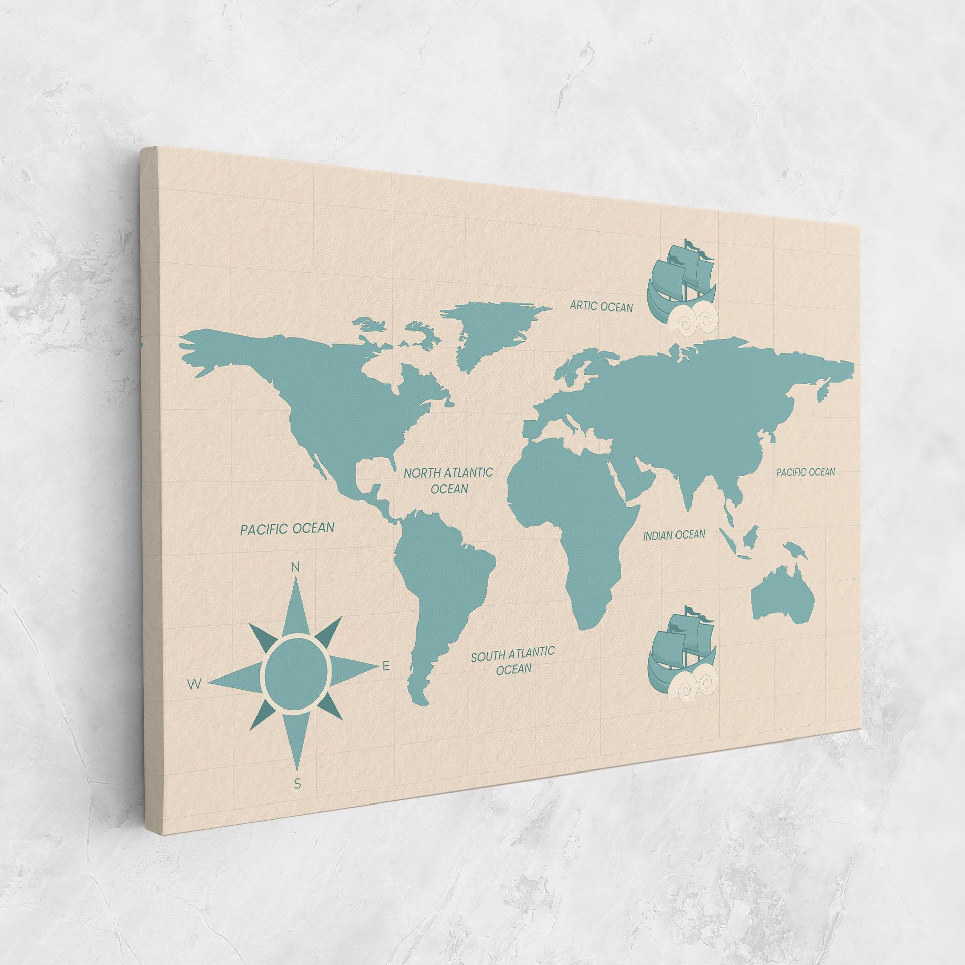 Tablou Canvas Cream Blue Map mockup 1