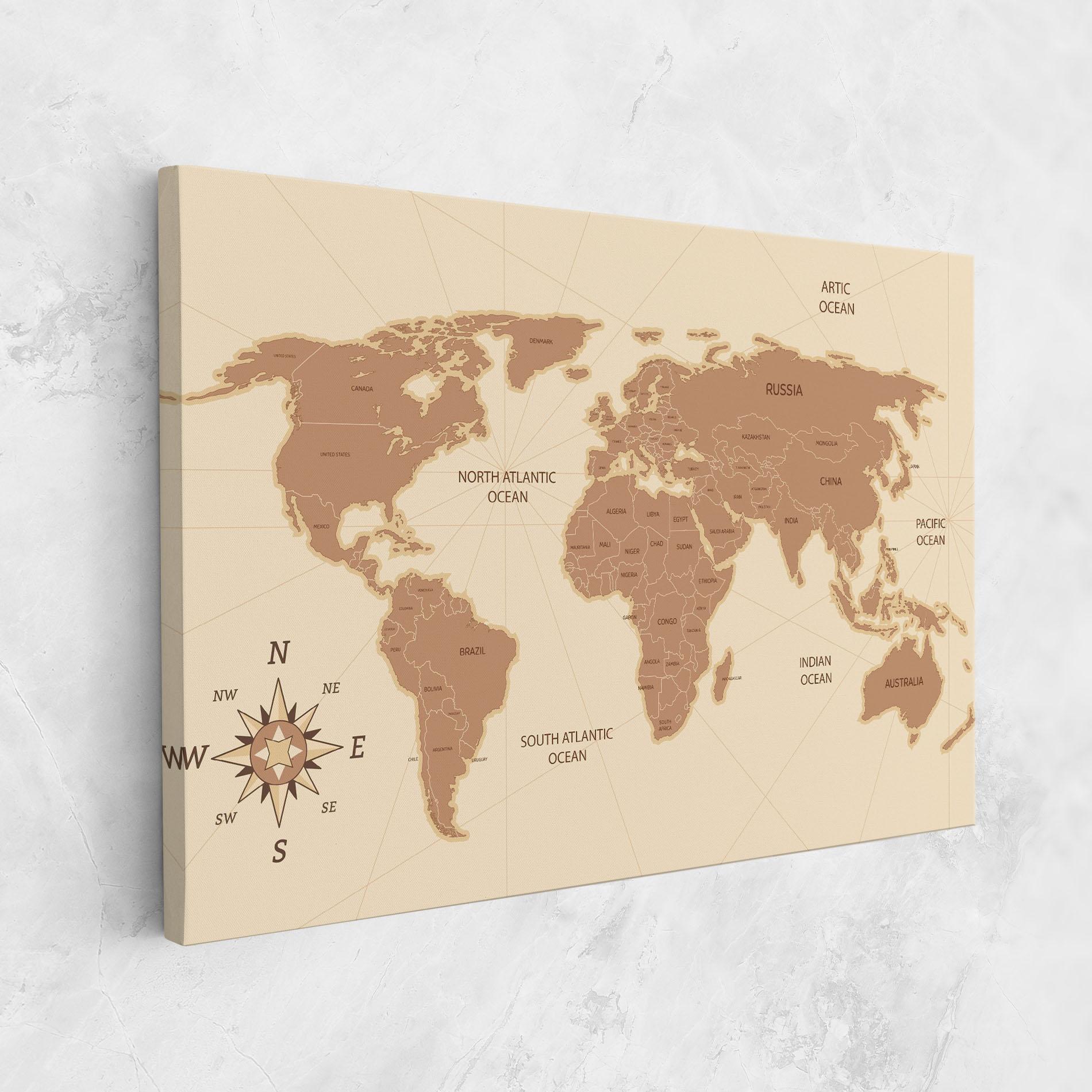 Tablou Canvas Cream Map Vintage mockup 1
