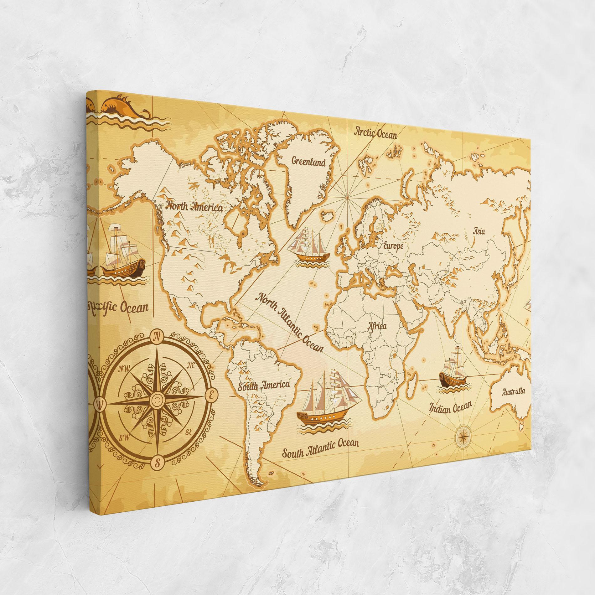 Tablou Canvas Gold Old Map mockup 1