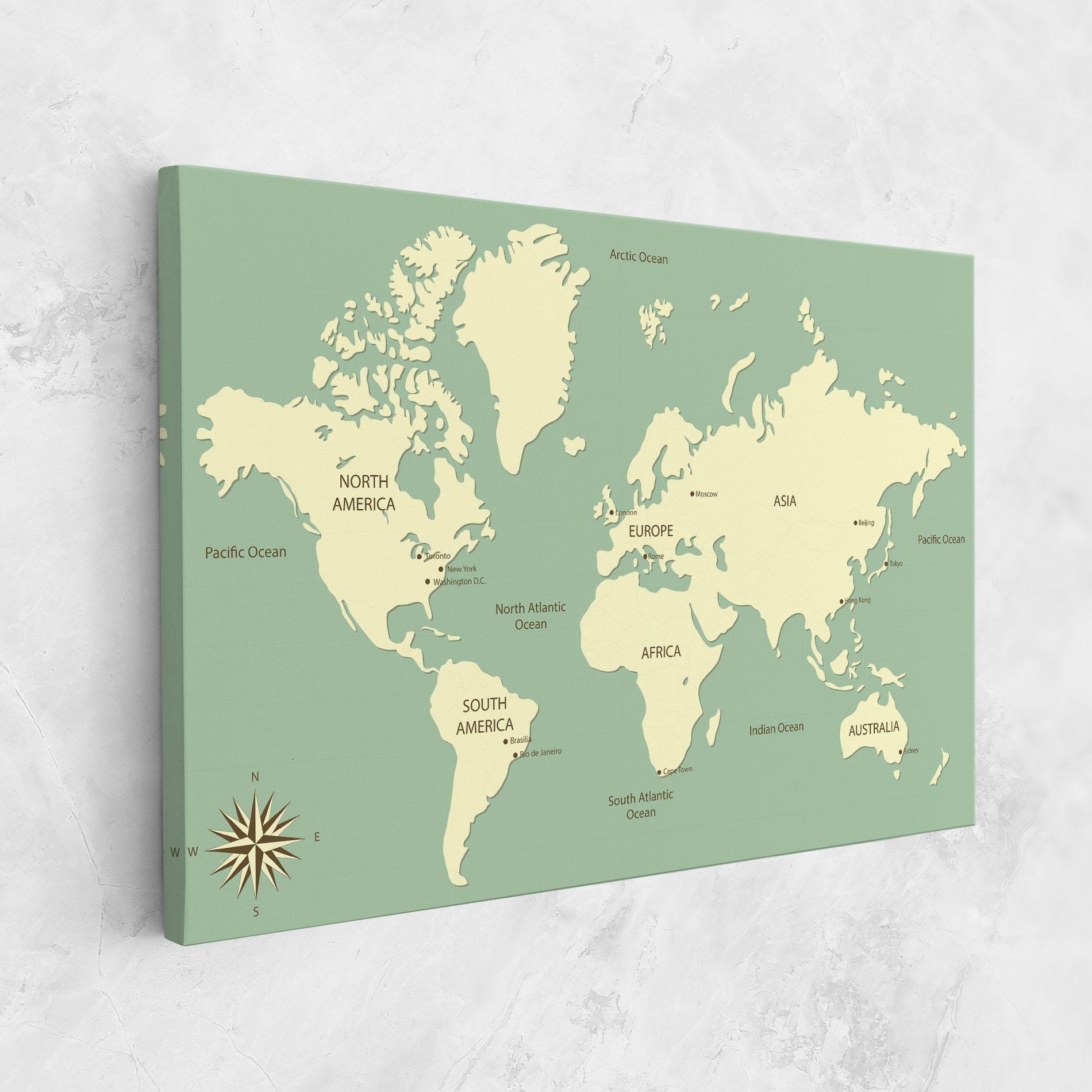 Tablou Canvas Green Cream Map mockup 1