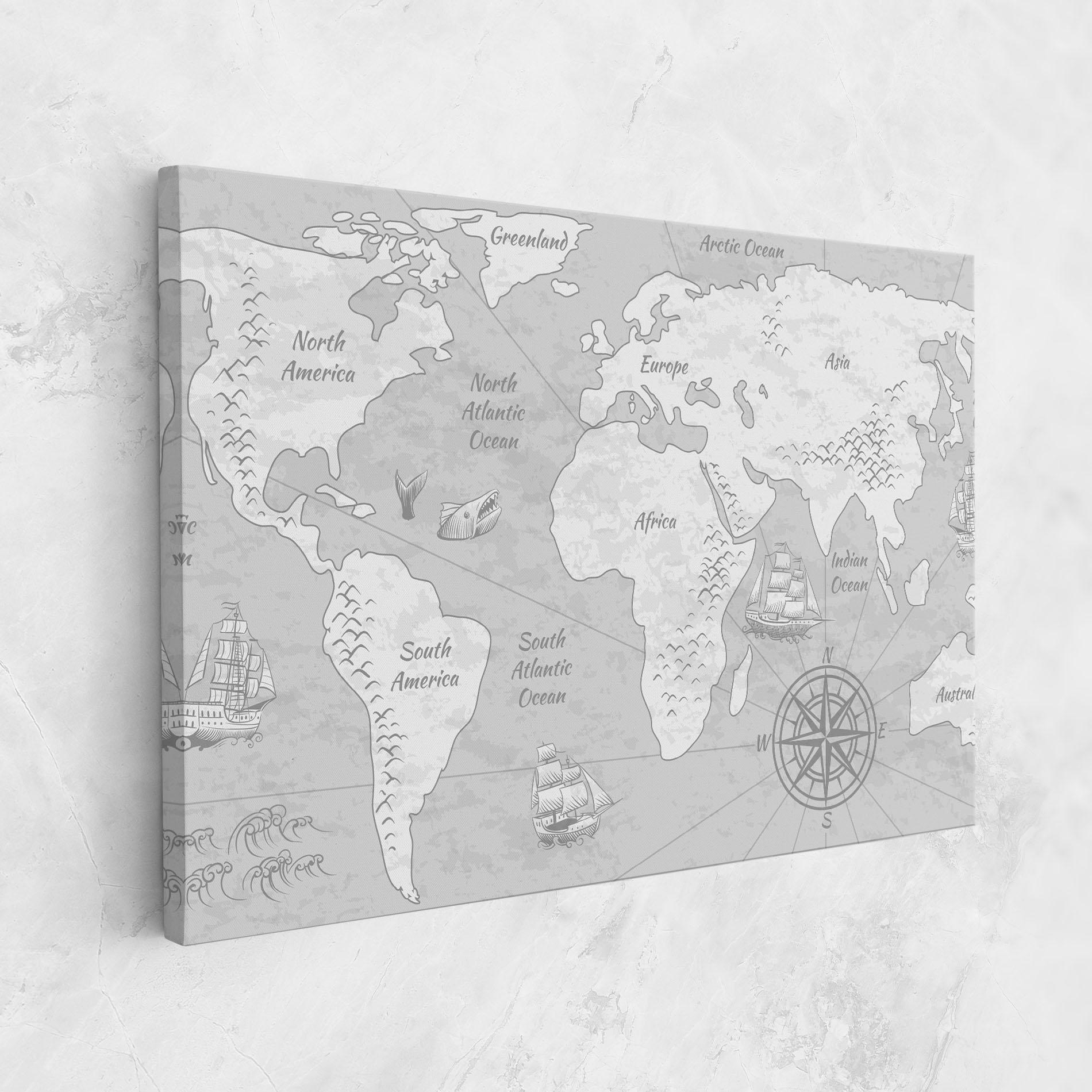 Tablou Canvas Grey Old Map mockup 1