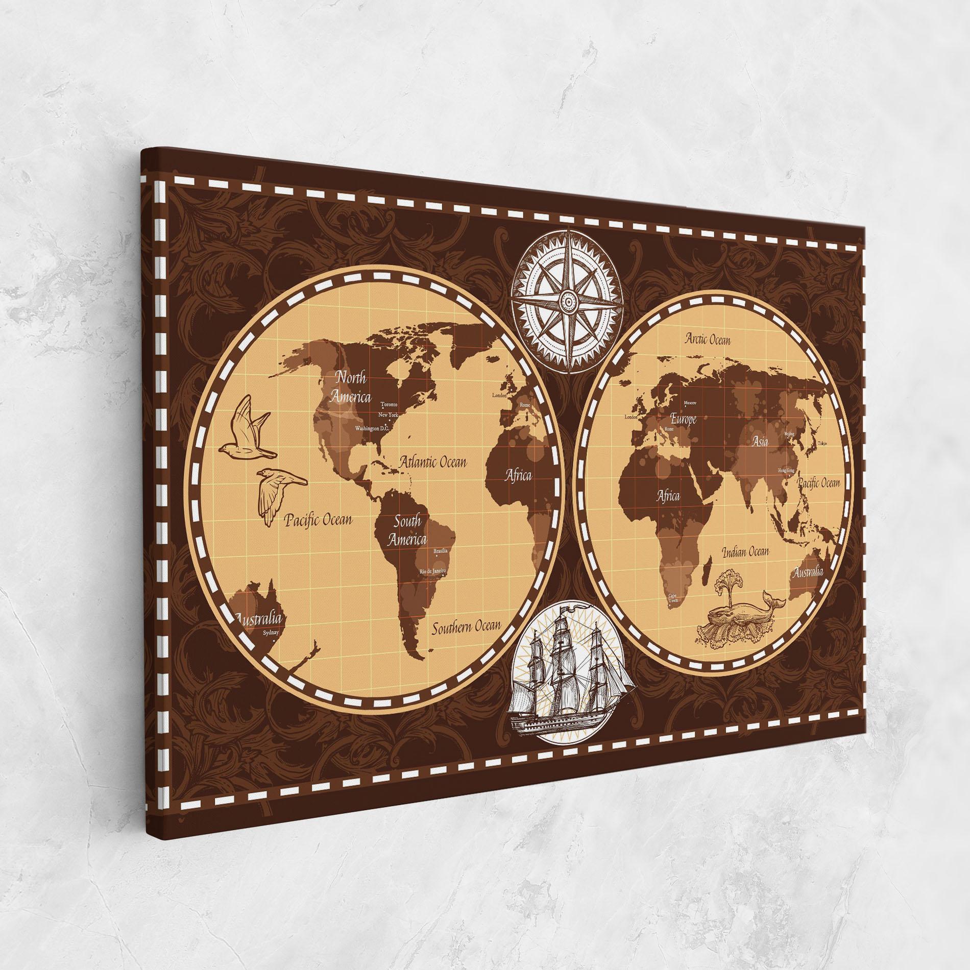 Tablou Canvas Old Brown Map mockup 1