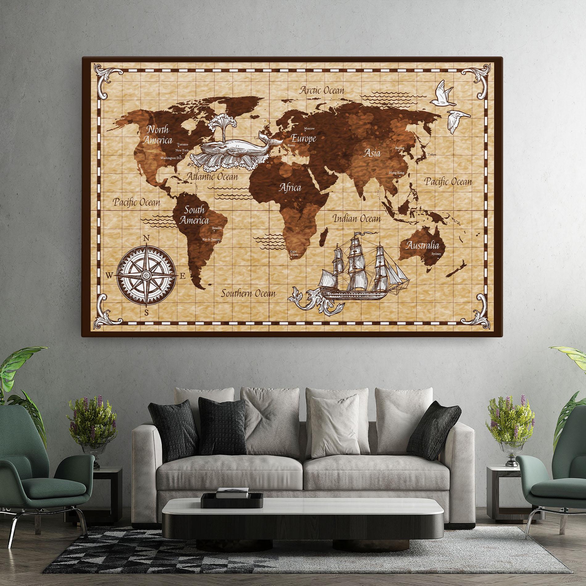 Tablou Canvas Brown Old Map mockup 7