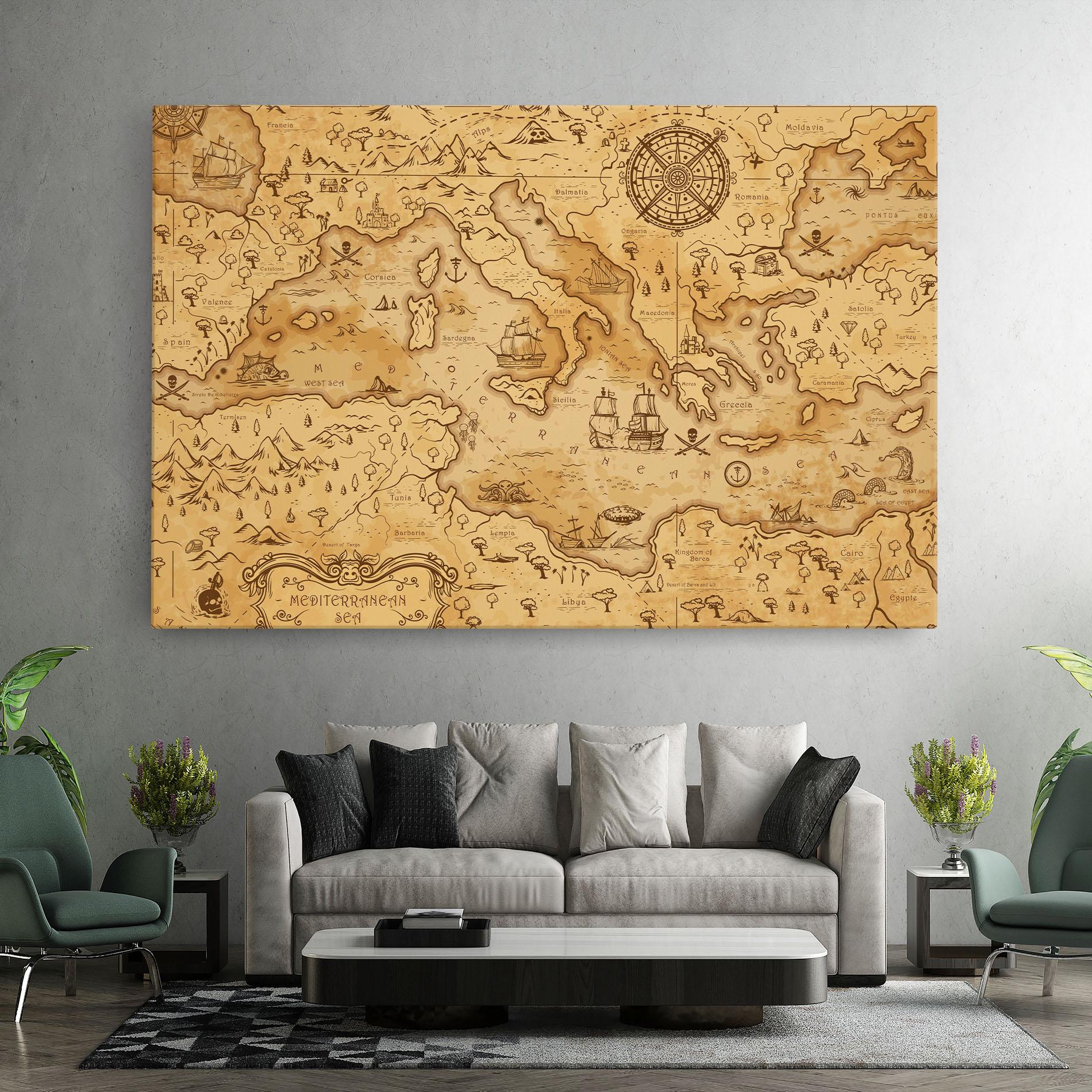 Tablou Canvas Cream Brown Map mockup 7