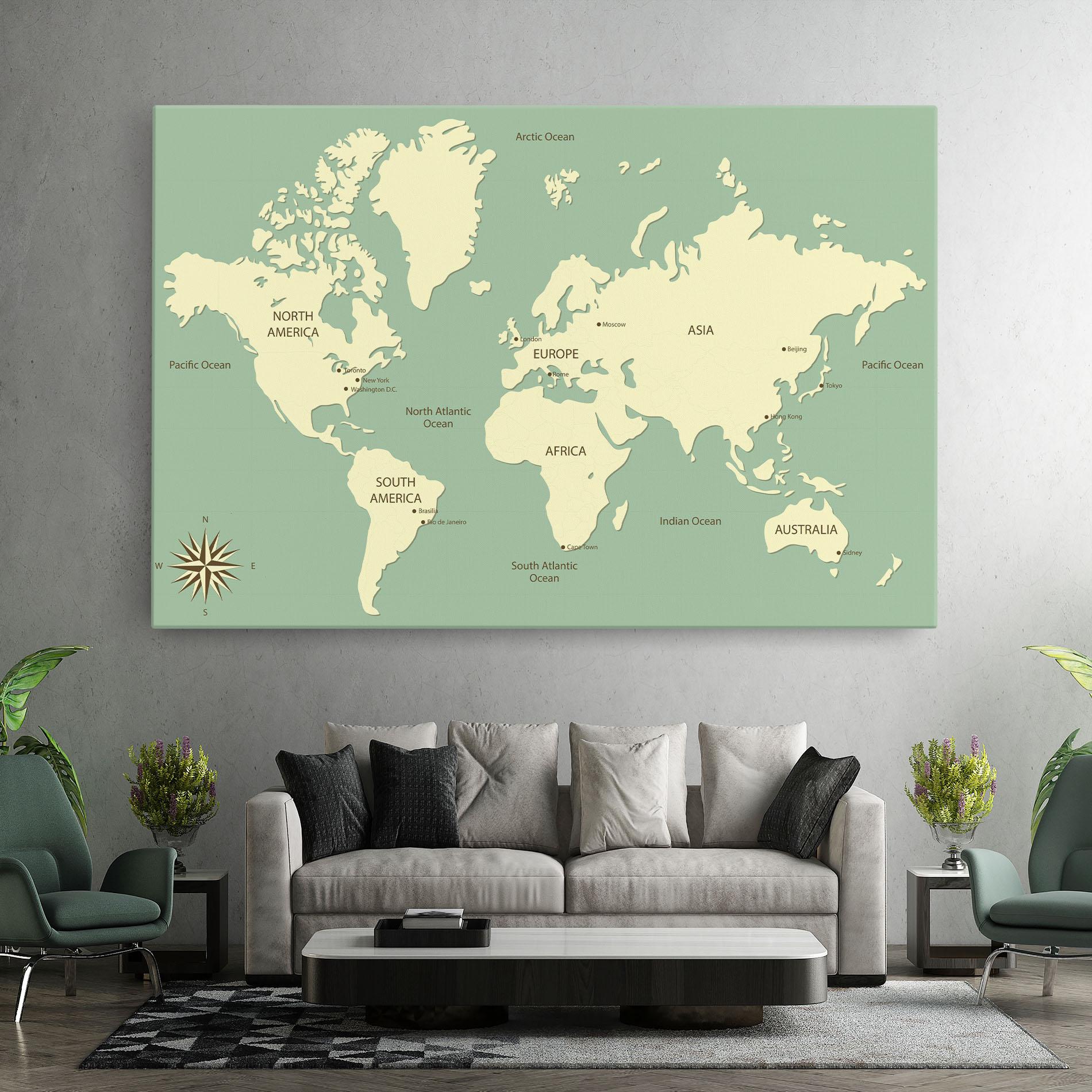 Tablou Canvas Green Cream Map mockup 7