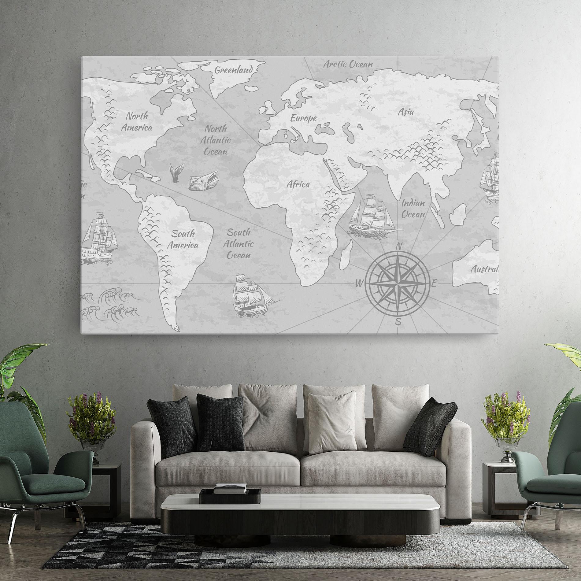 Tablou Canvas Grey Old Map mockup 7