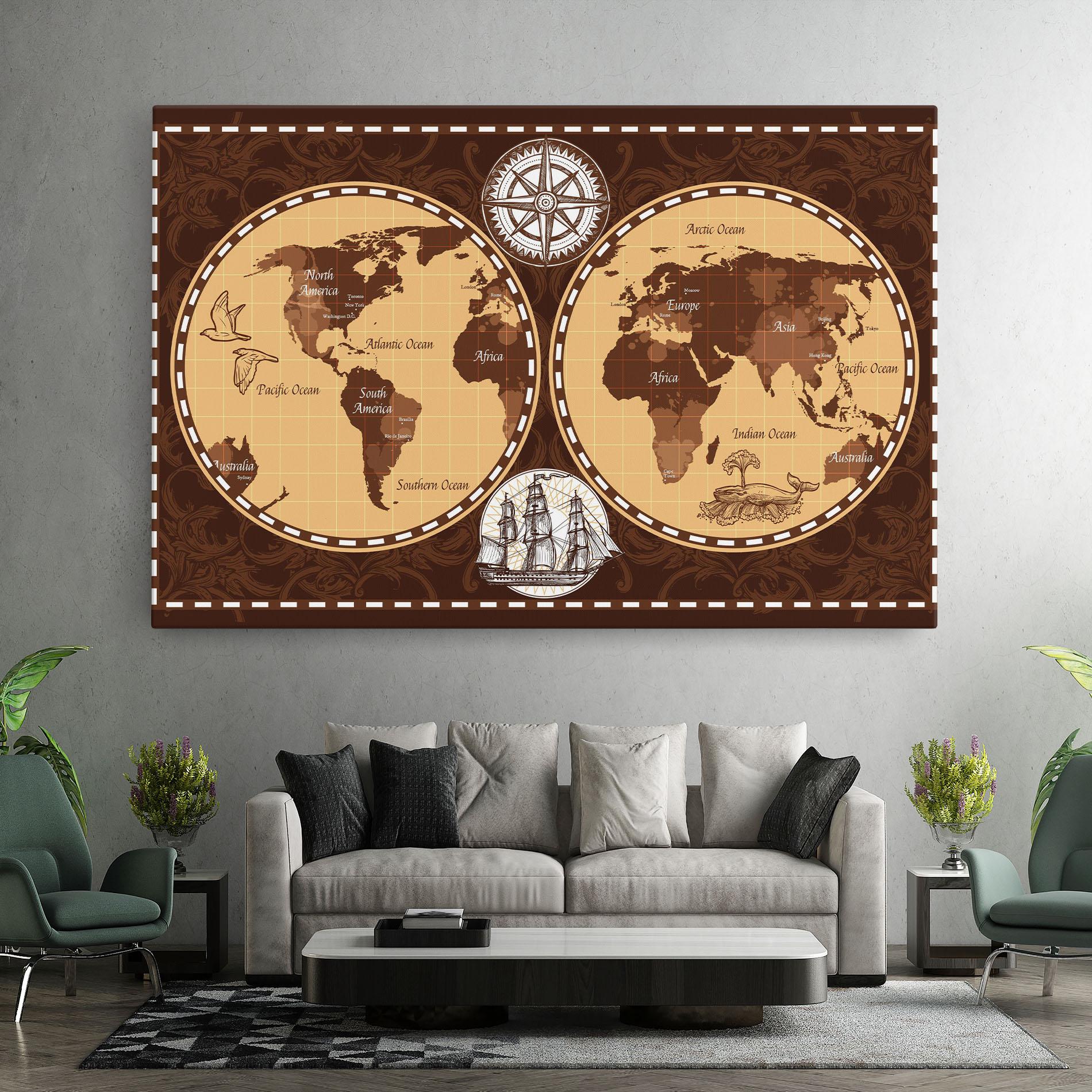 Tablou Canvas Old Brown Map mockup 7