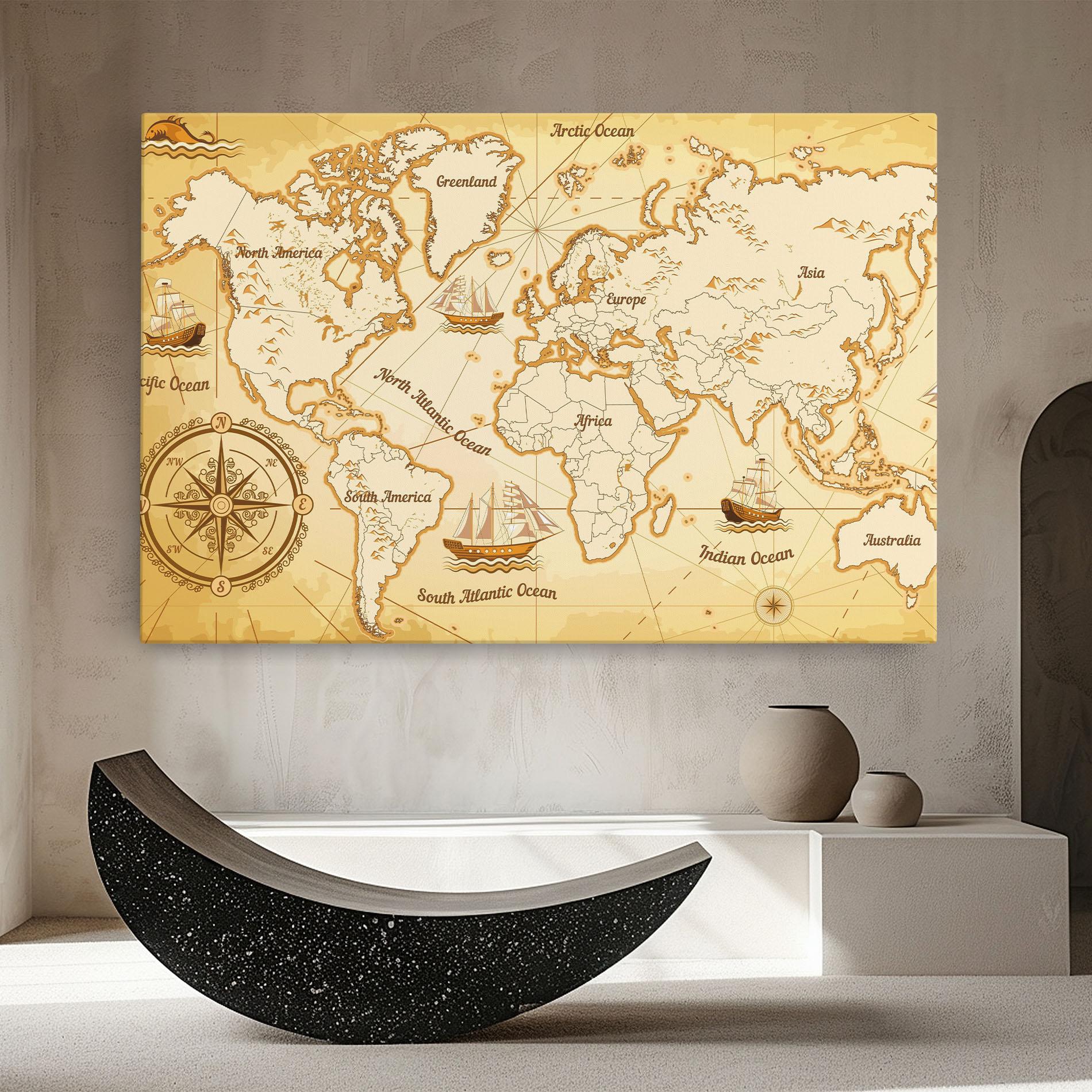 Tablou Canvas Gold Old Map mockup 8