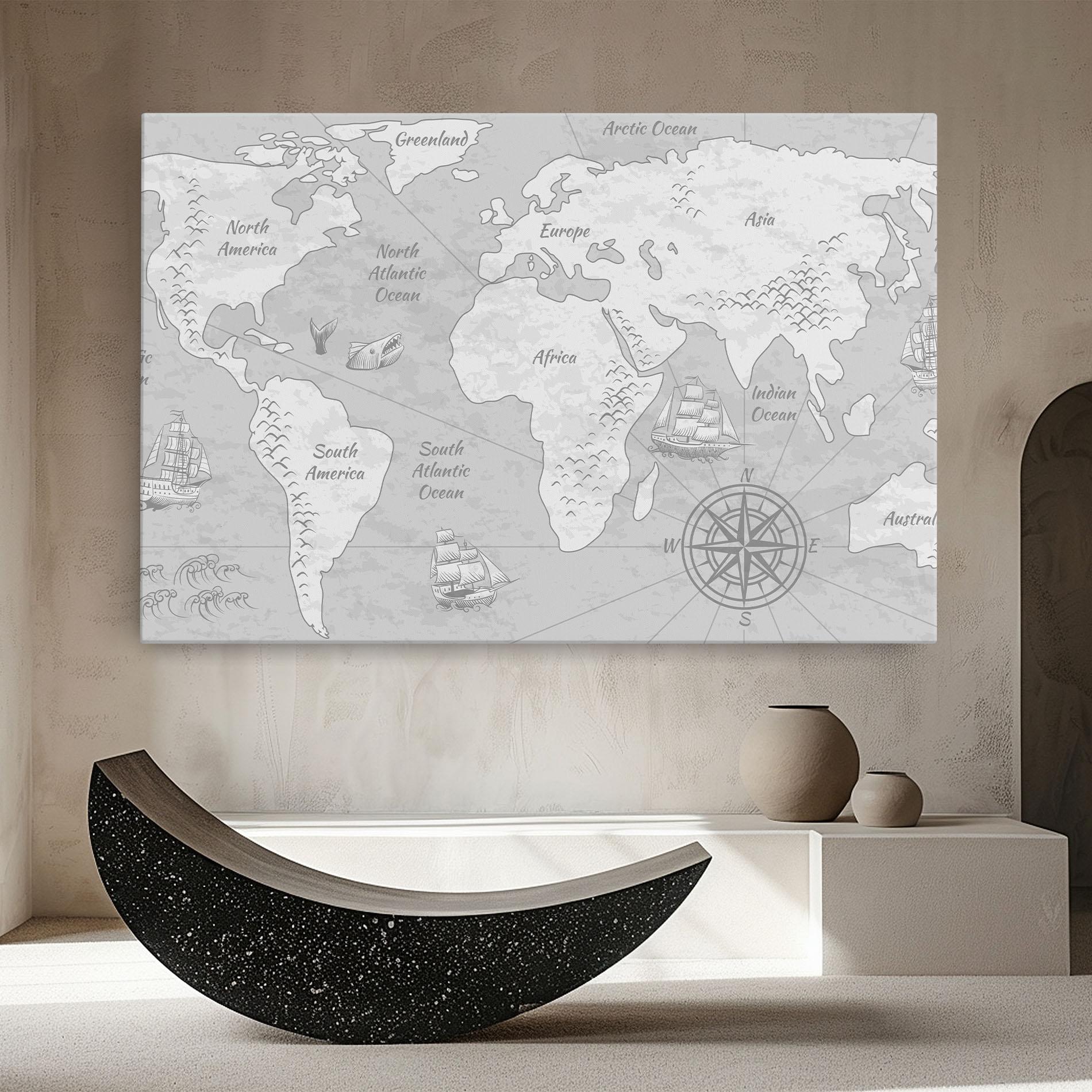 Tablou Canvas Grey Old Map mockup 8