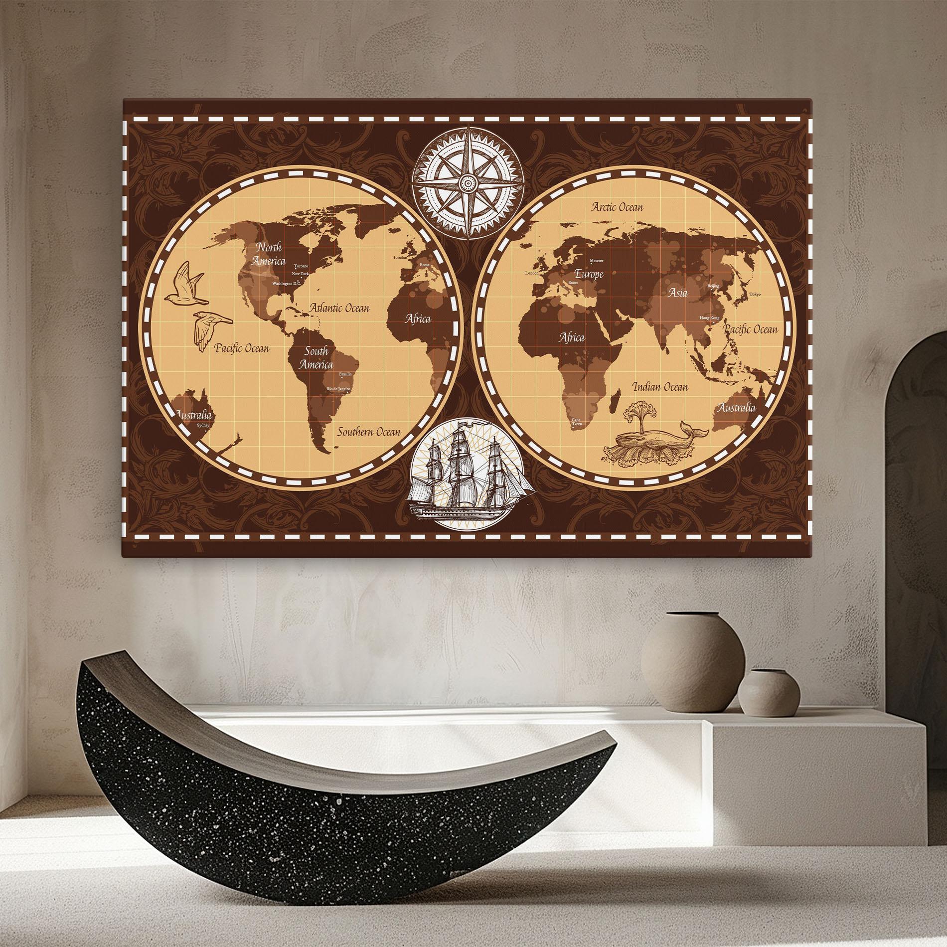 Tablou Canvas Old Brown Map mockup 8