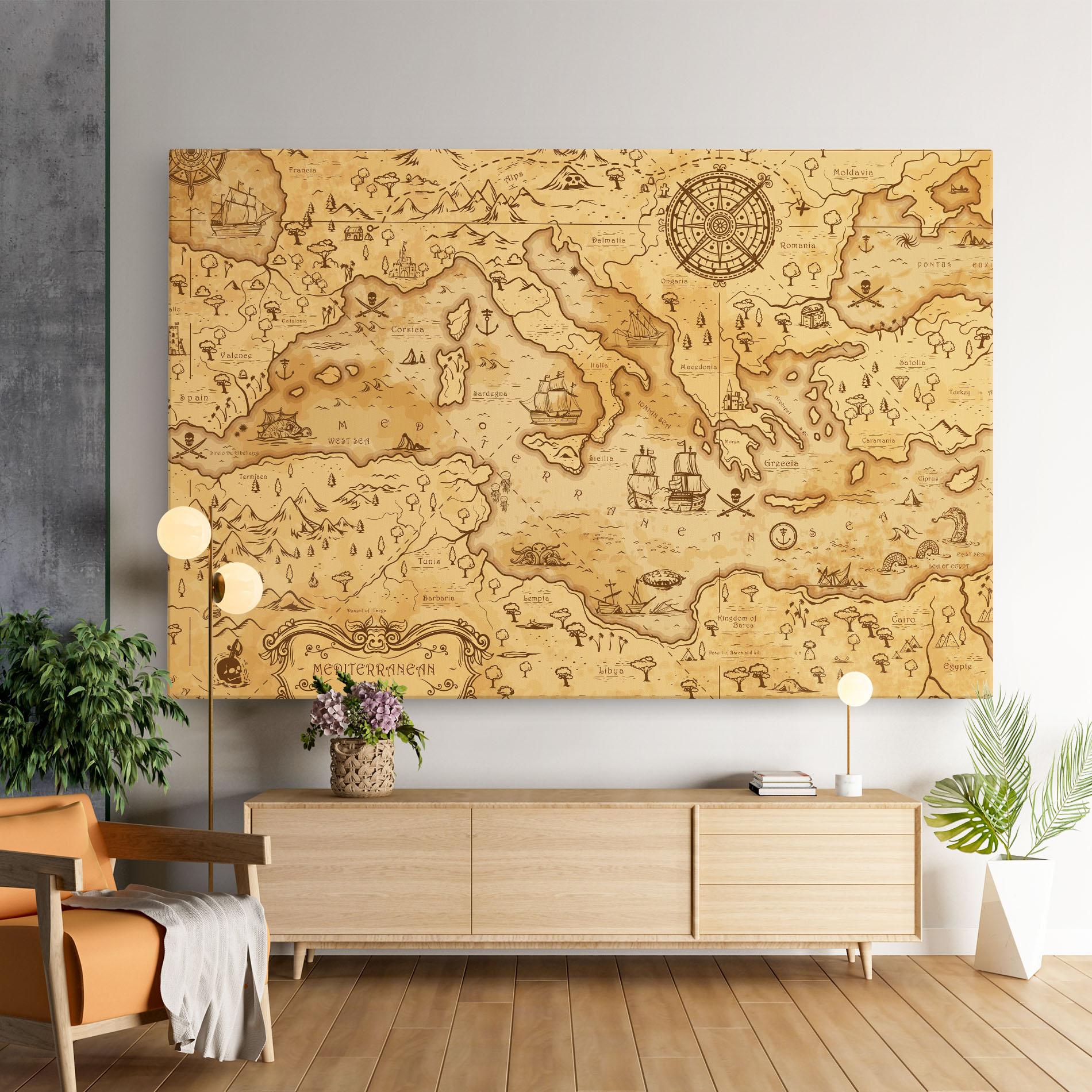 Tablou Canvas Cream Brown Map mockup 9