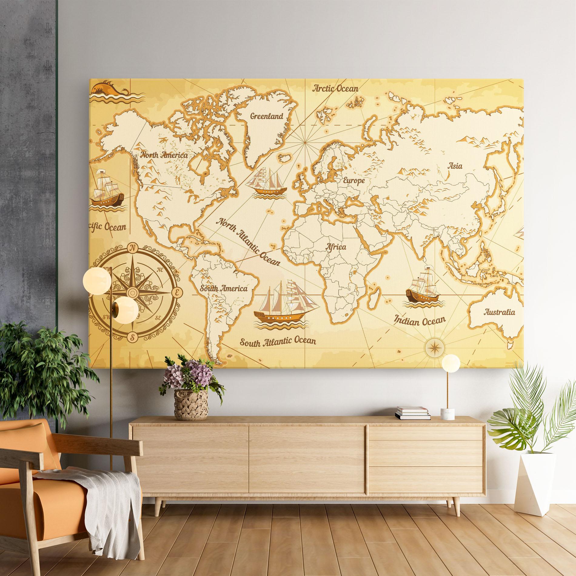 Tablou Canvas Gold Old Map mockup 9
