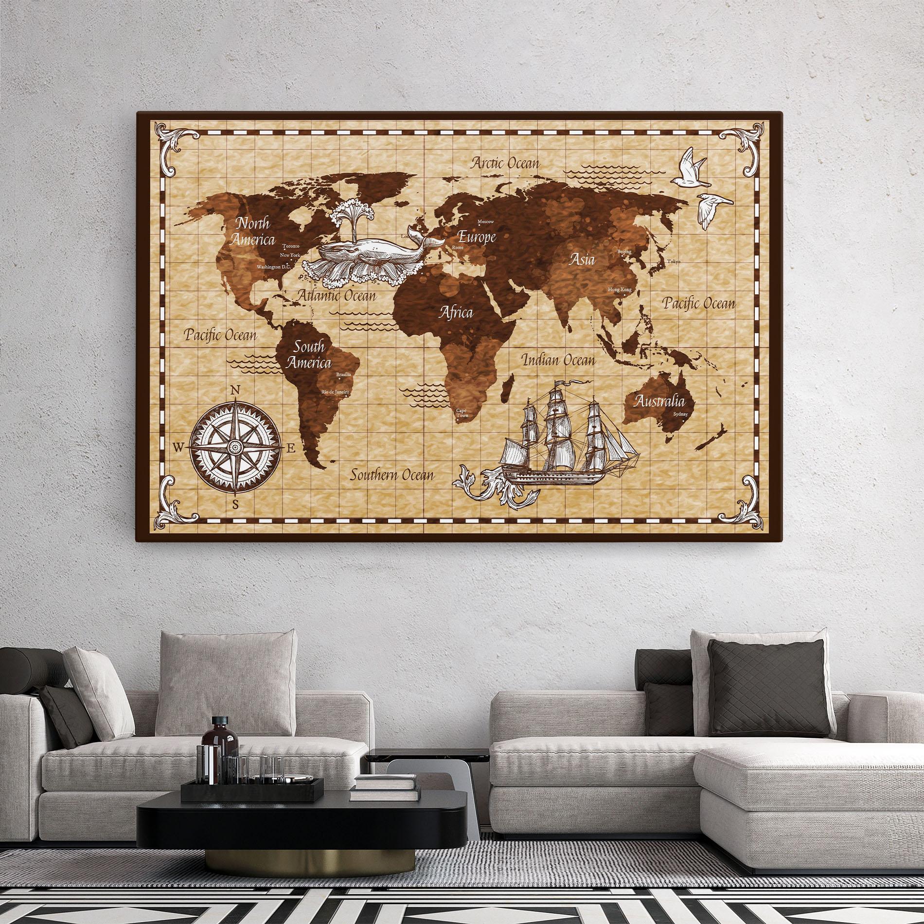 Tablou Canvas Brown Old Map mockup 2
