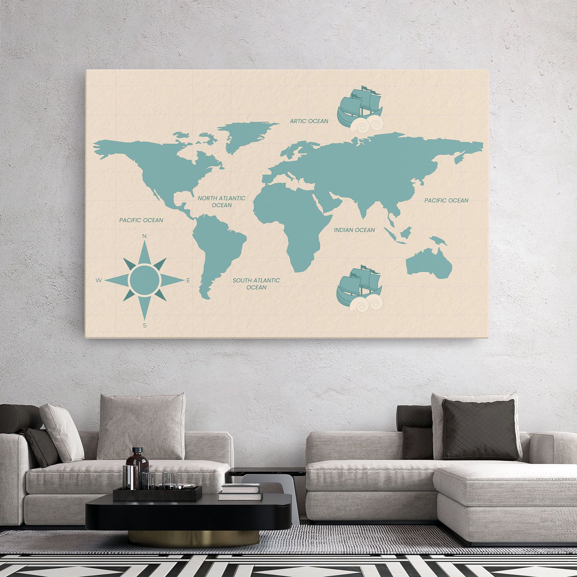 Cream Blue Map mockup 2