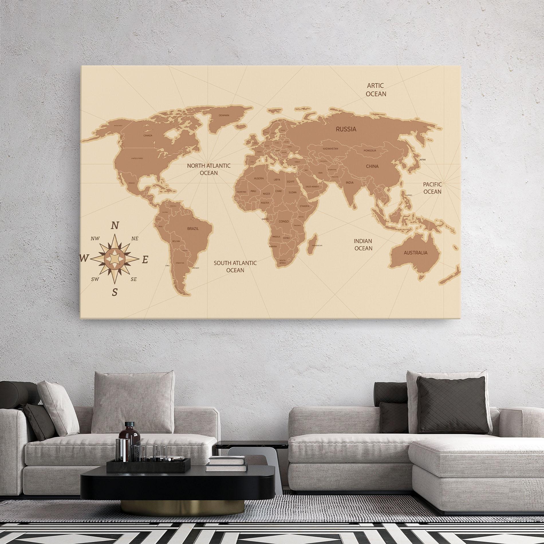 Tablou Canvas Cream Map Vintage mockup 2