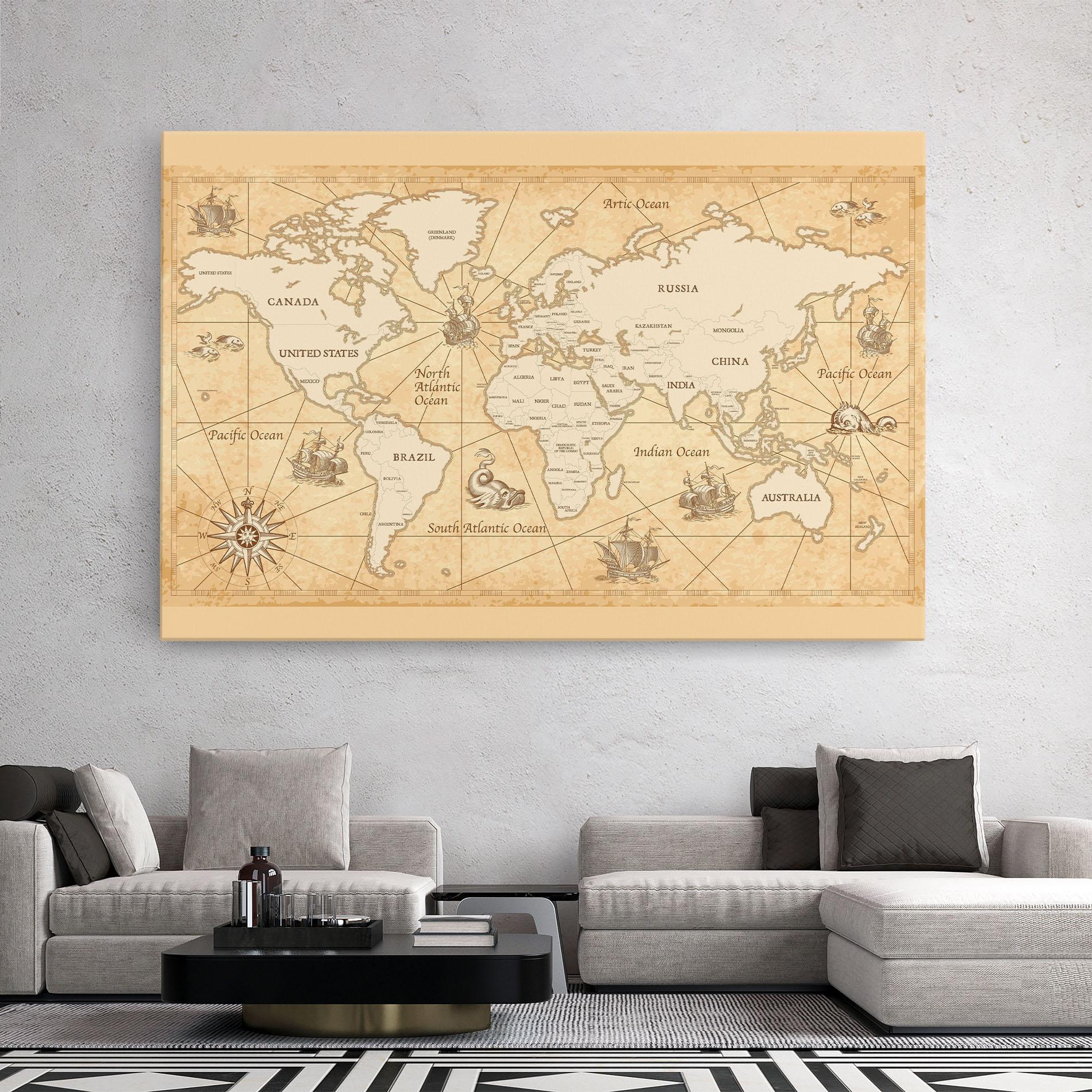 Tablou Canvas Cream Old Map mockup 2