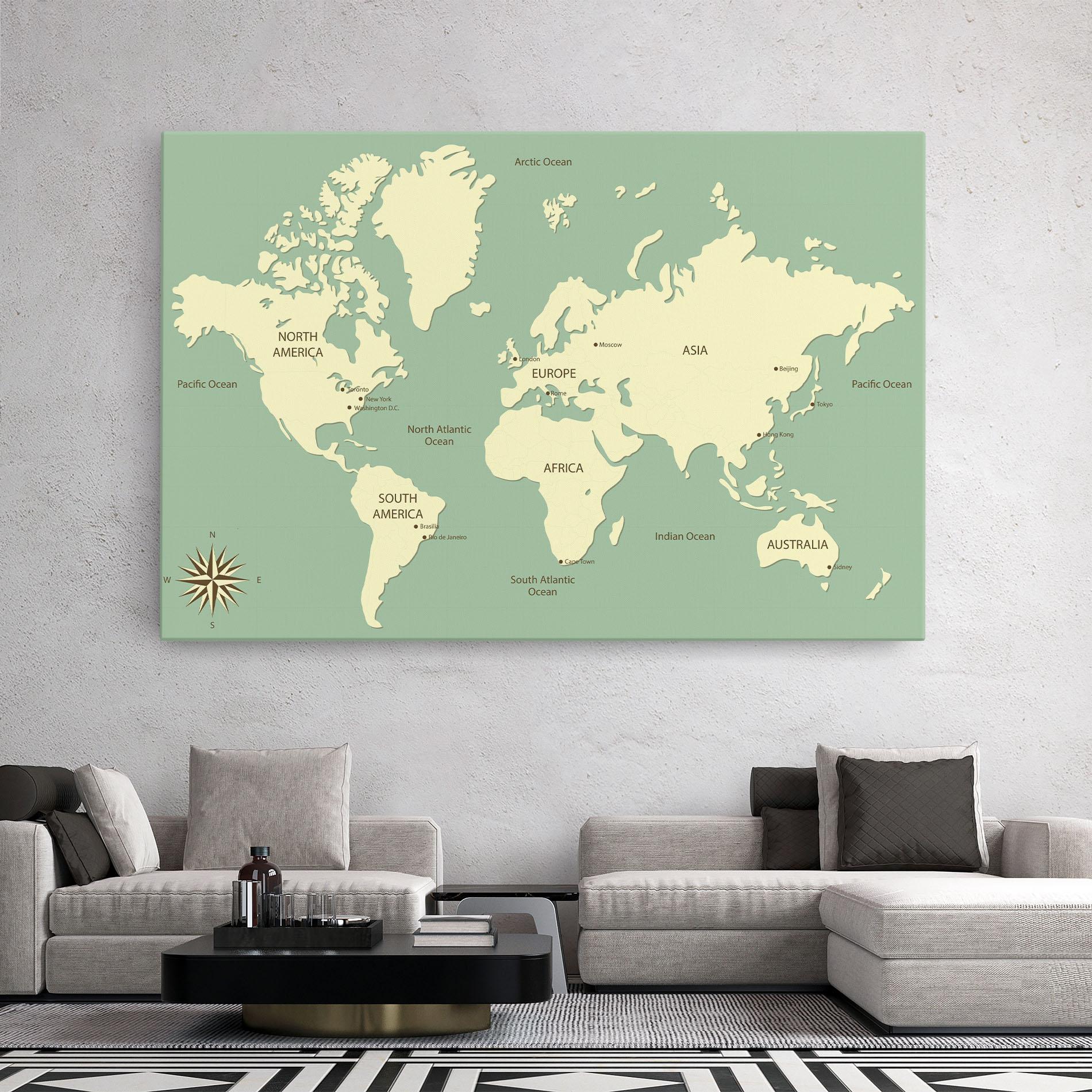 Tablou Canvas Green Cream Map mockup 2