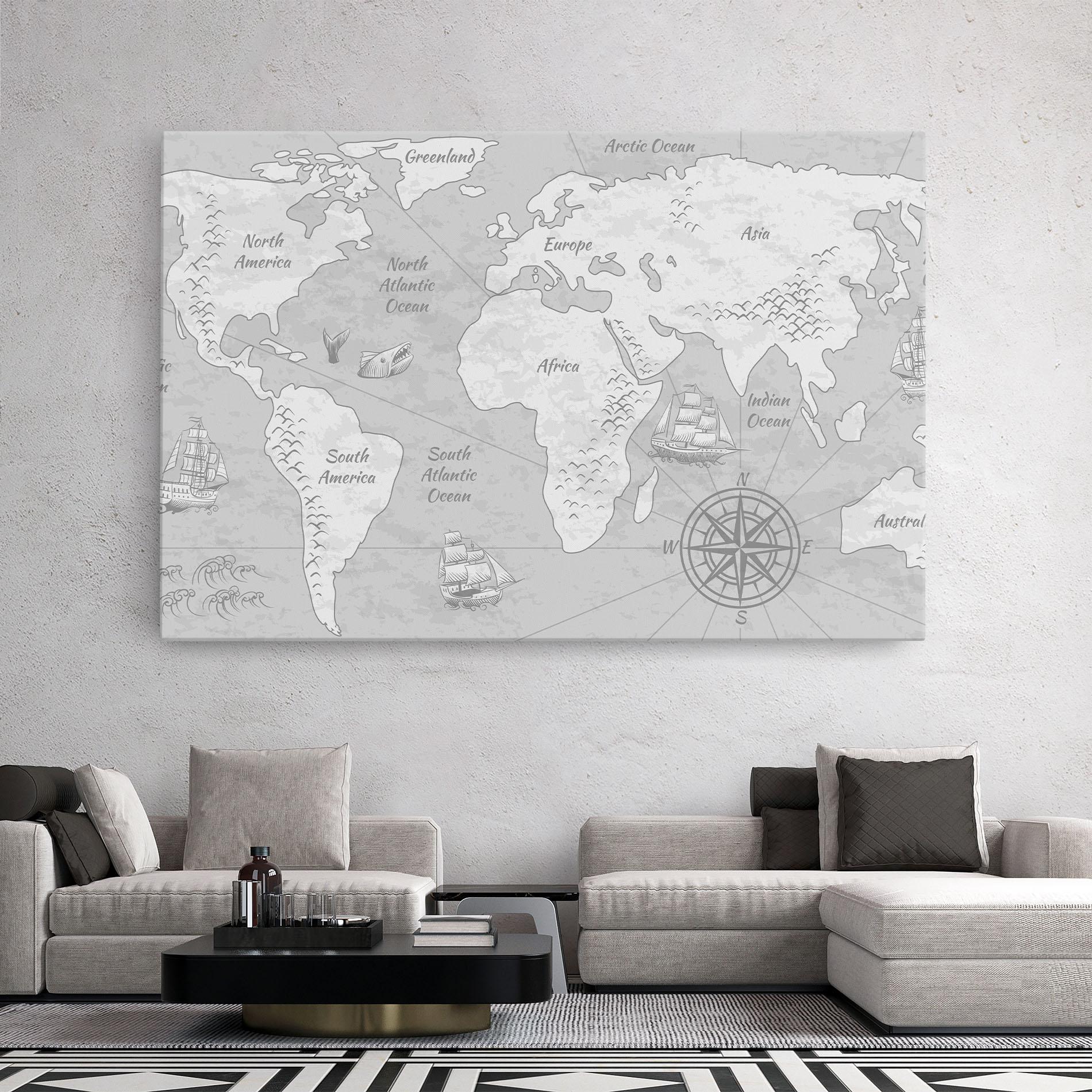 Tablou Canvas Grey Old Map mockup 2