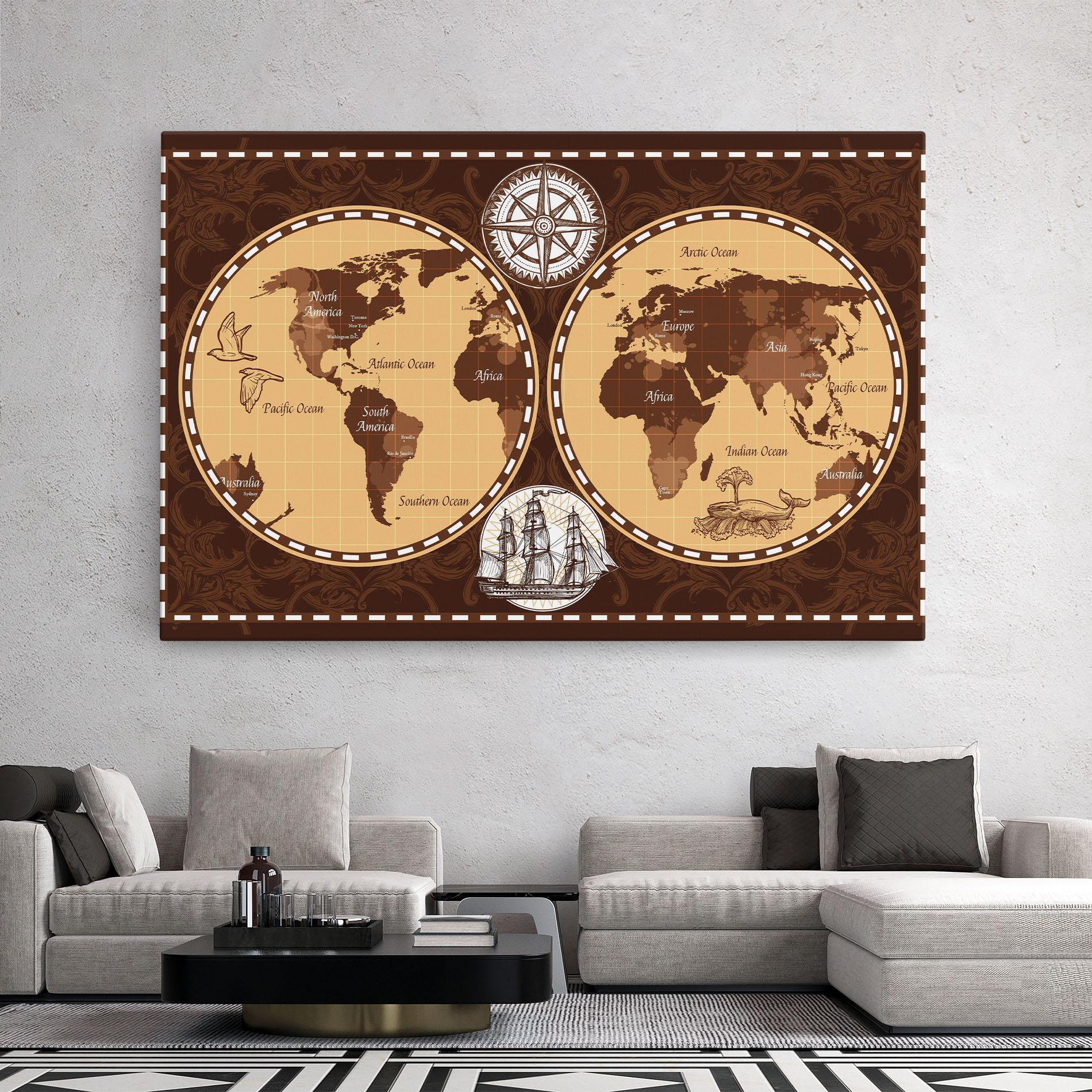 Tablou Canvas Old Brown Map mockup 2