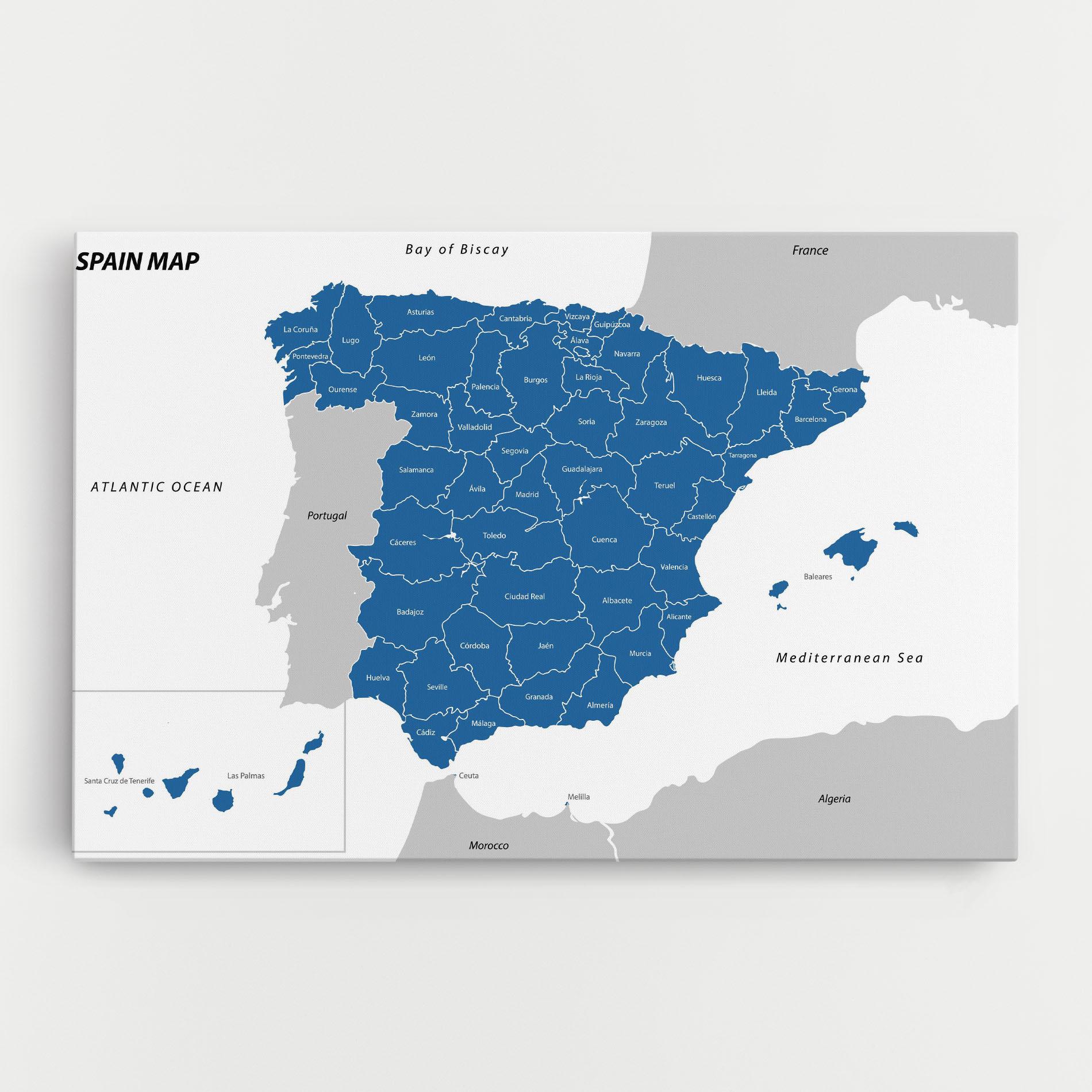 Tablou Canvas Spain Blue Map mockup 0
