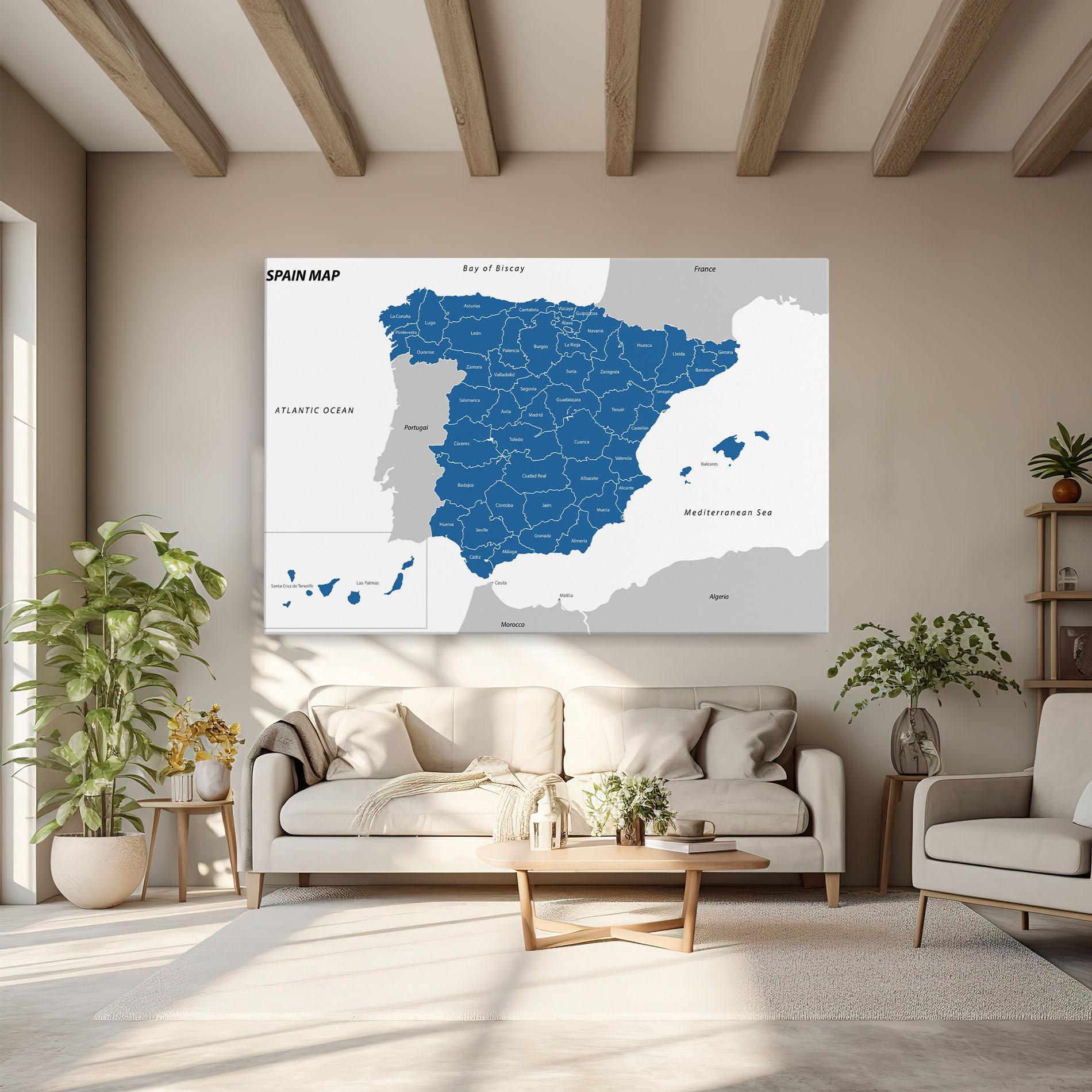 Tablou Canvas Spain Blue Map mockup 6