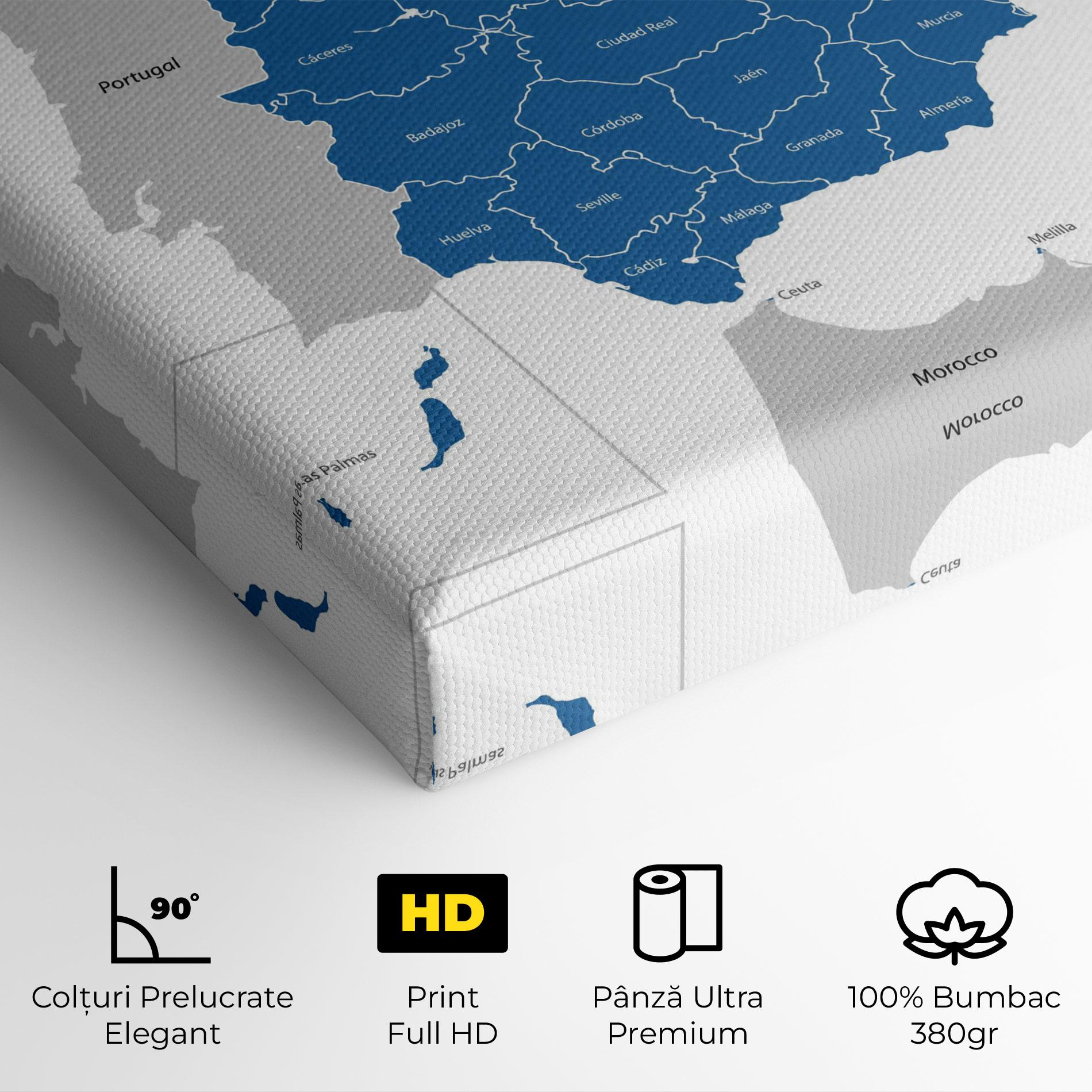 Tablou Canvas Spain Blue Map mockup 4