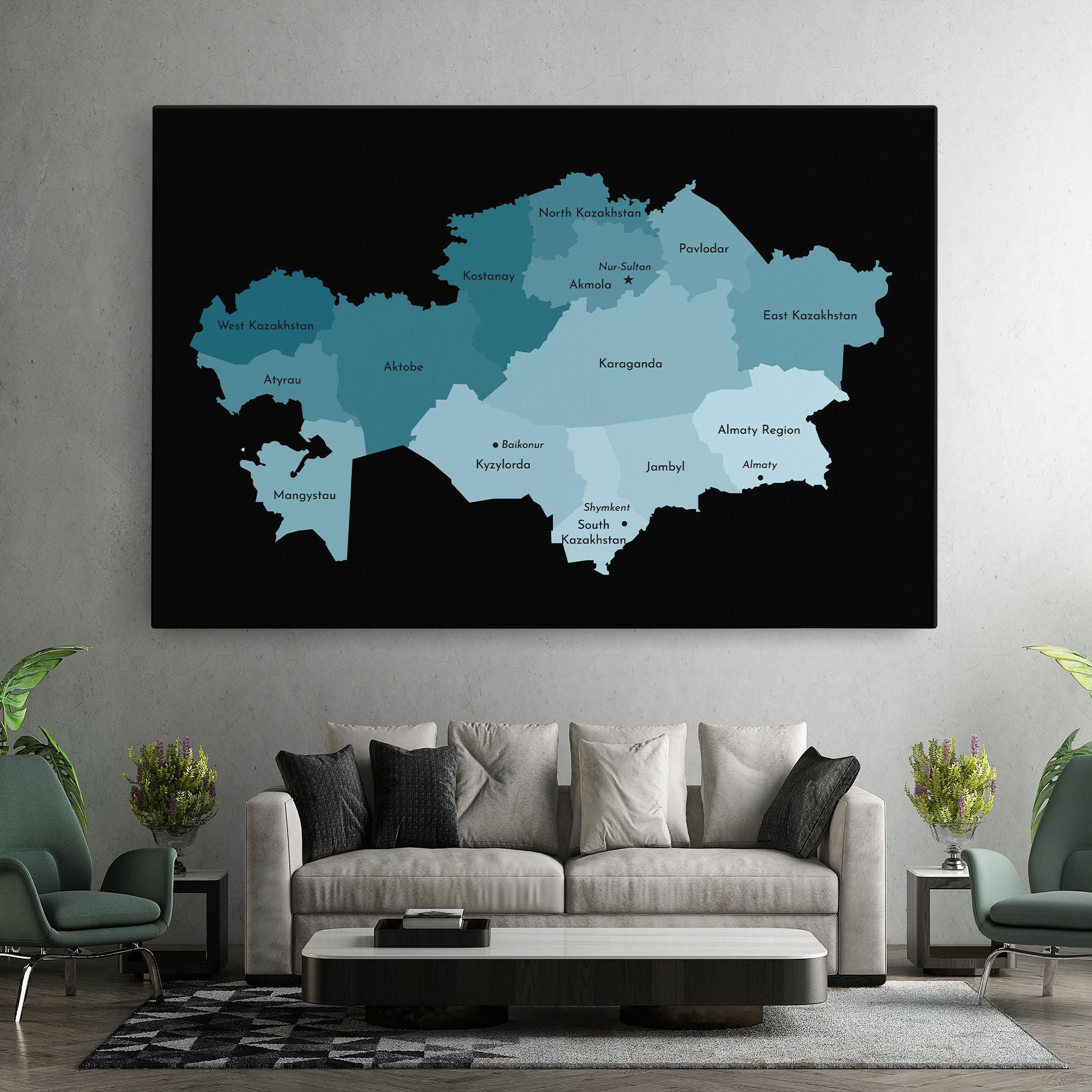 Tablou Canvas Kazahstan Blue Map mockup 7