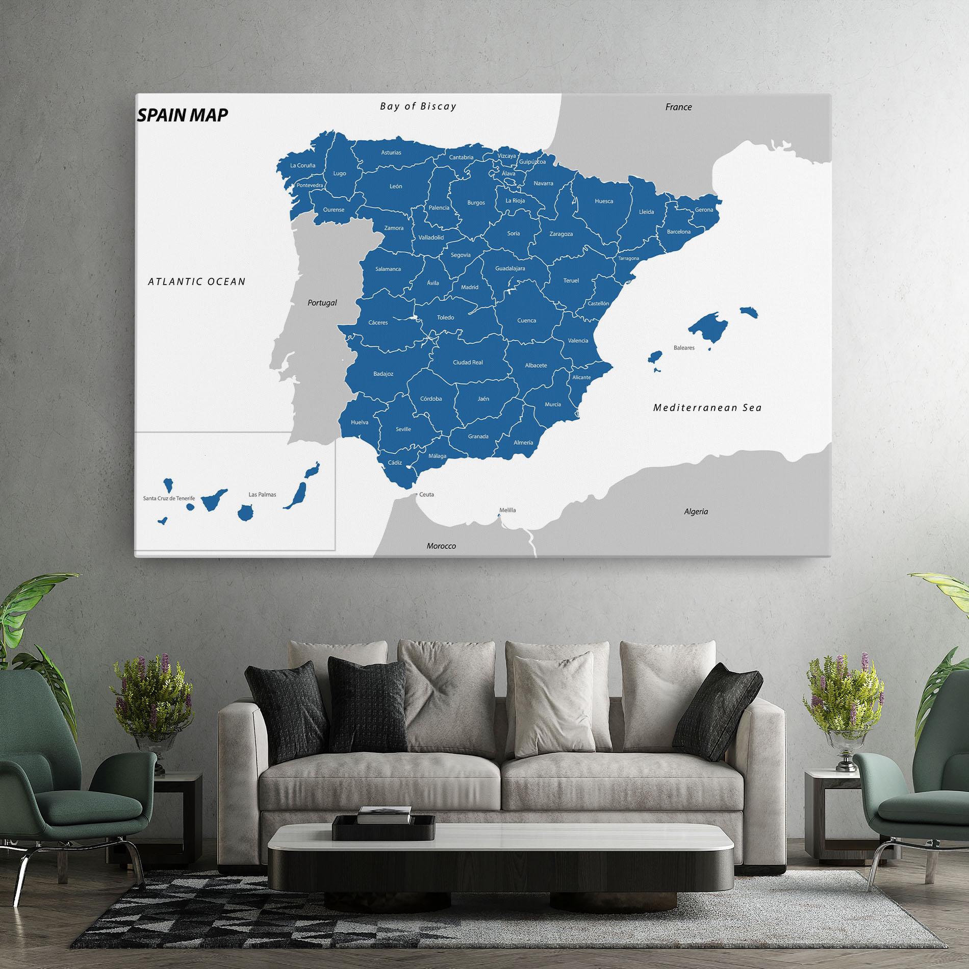Tablou Canvas Spain Blue Map mockup 7