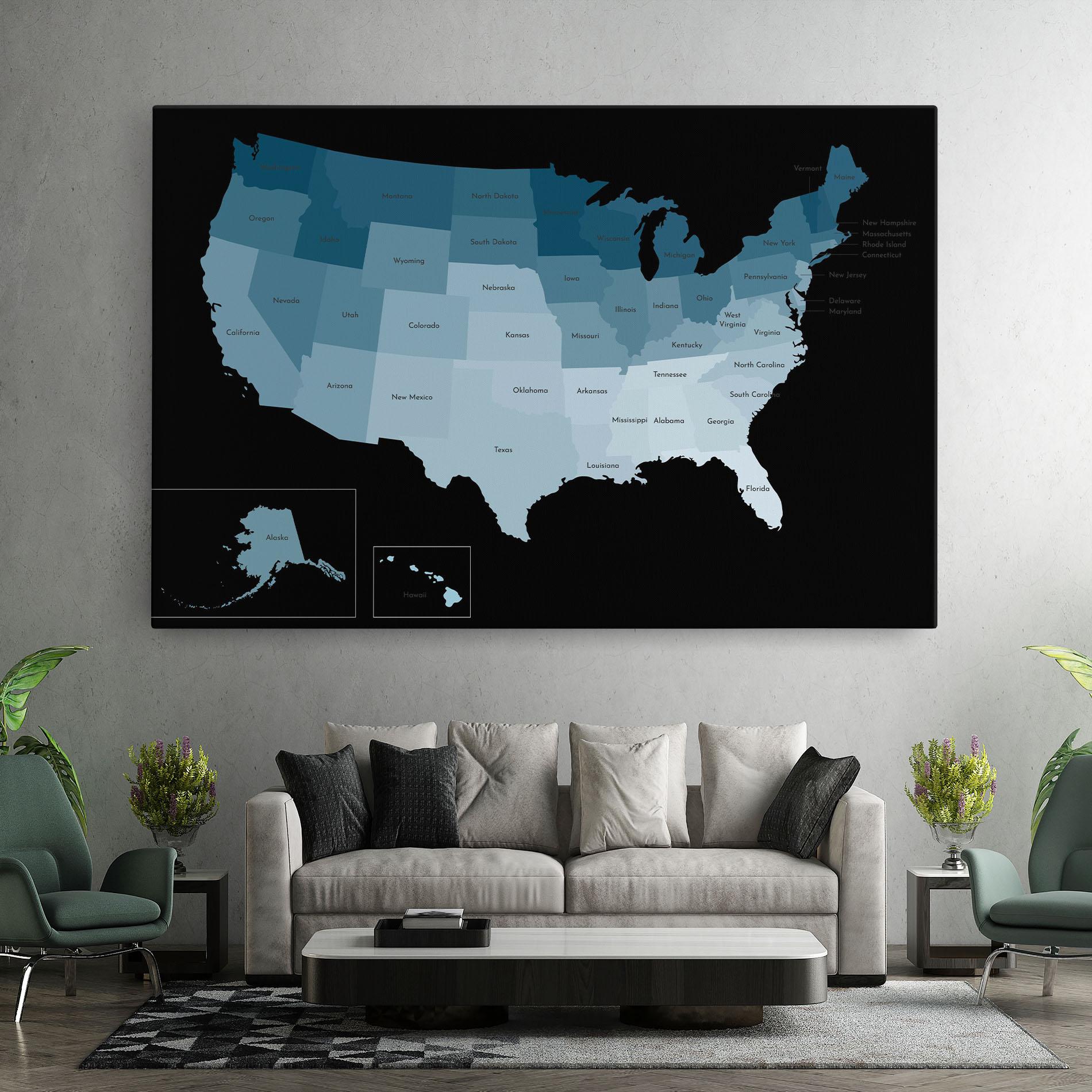 Tablou Canvas Sua Blue Map mockup 7