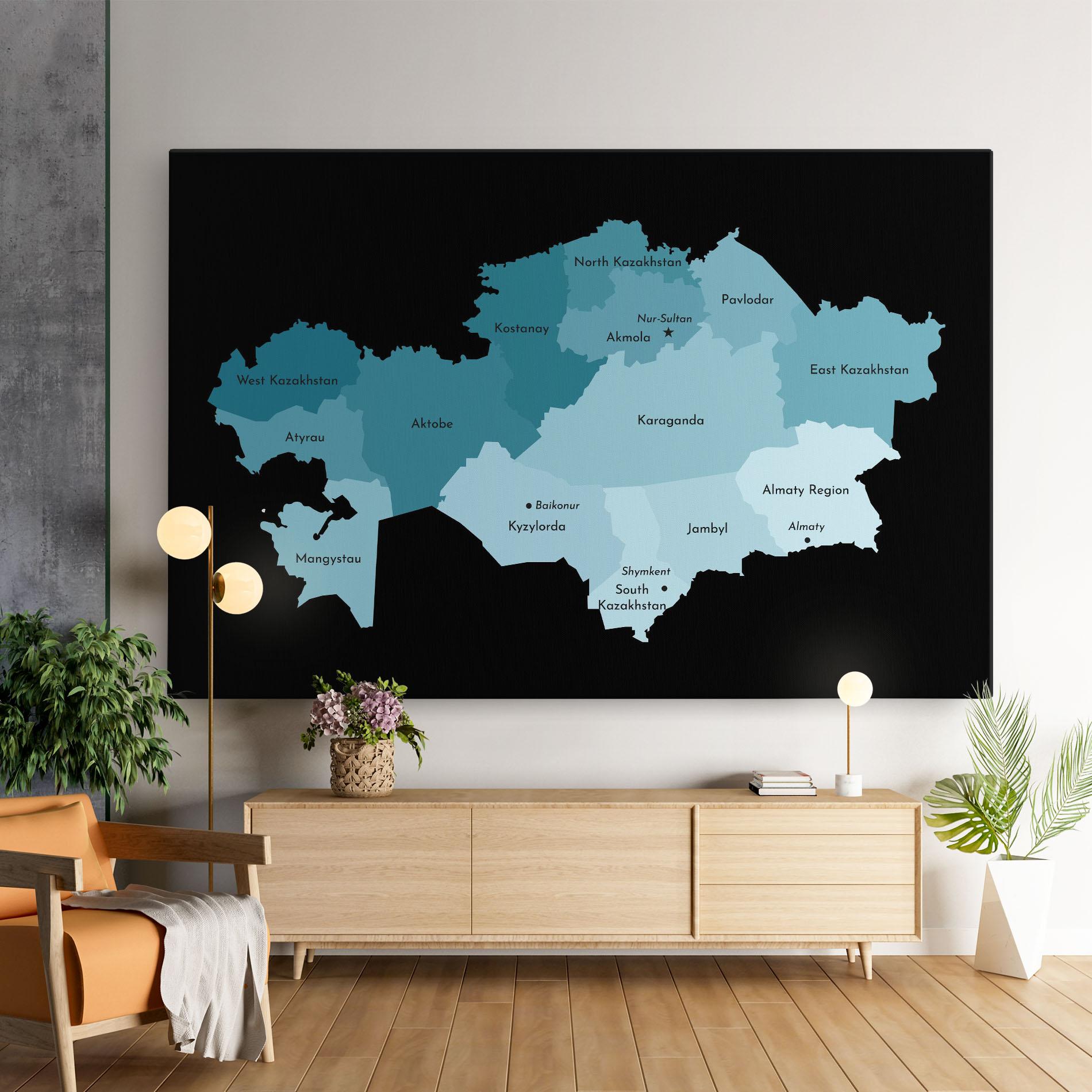 Tablou Canvas Kazahstan Blue Map mockup 9