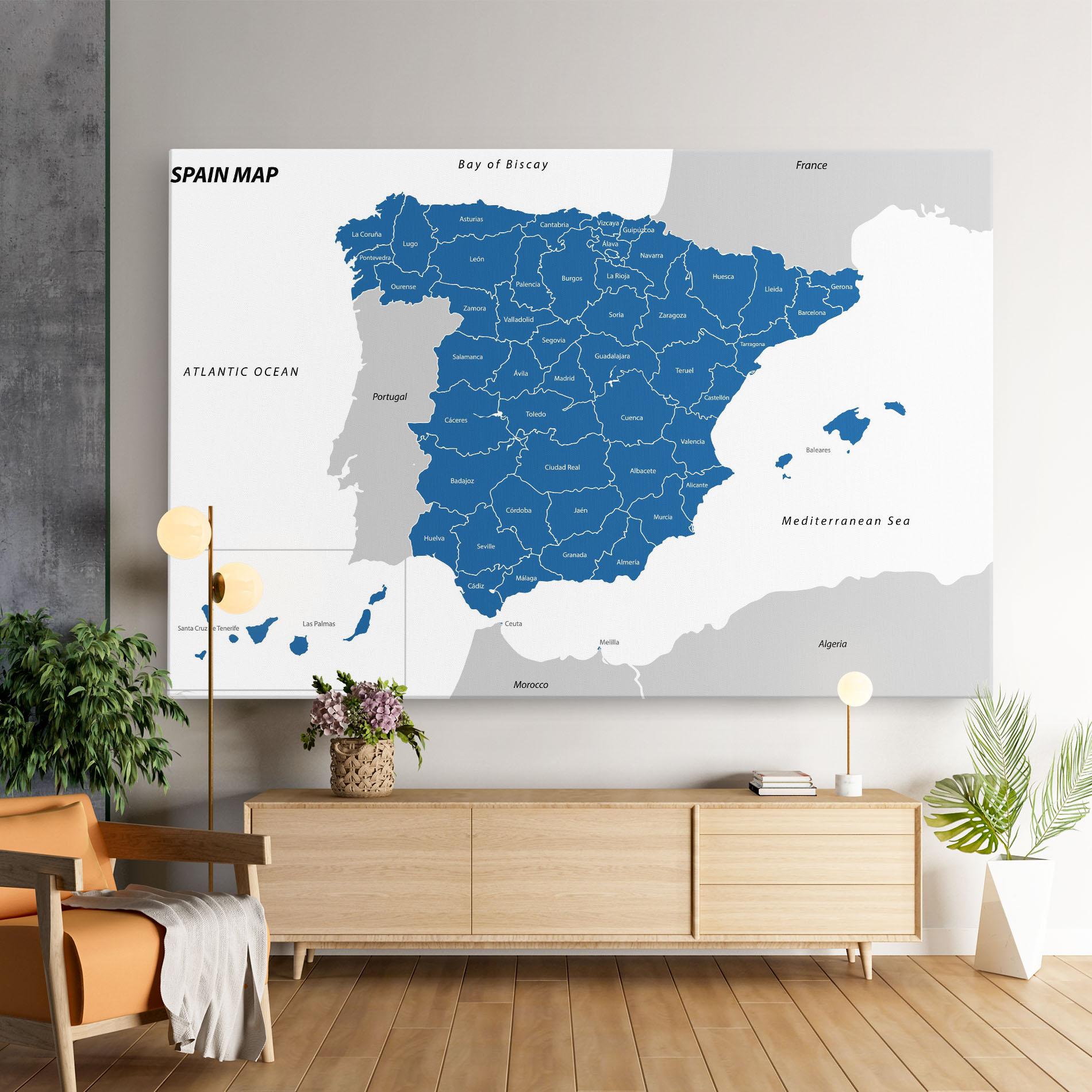 Tablou Canvas Spain Blue Map mockup 9