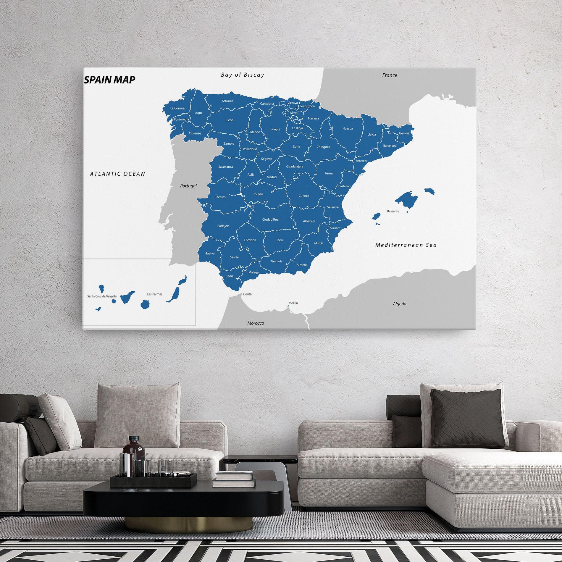 Tablou Canvas Spain Blue Map mockup 2