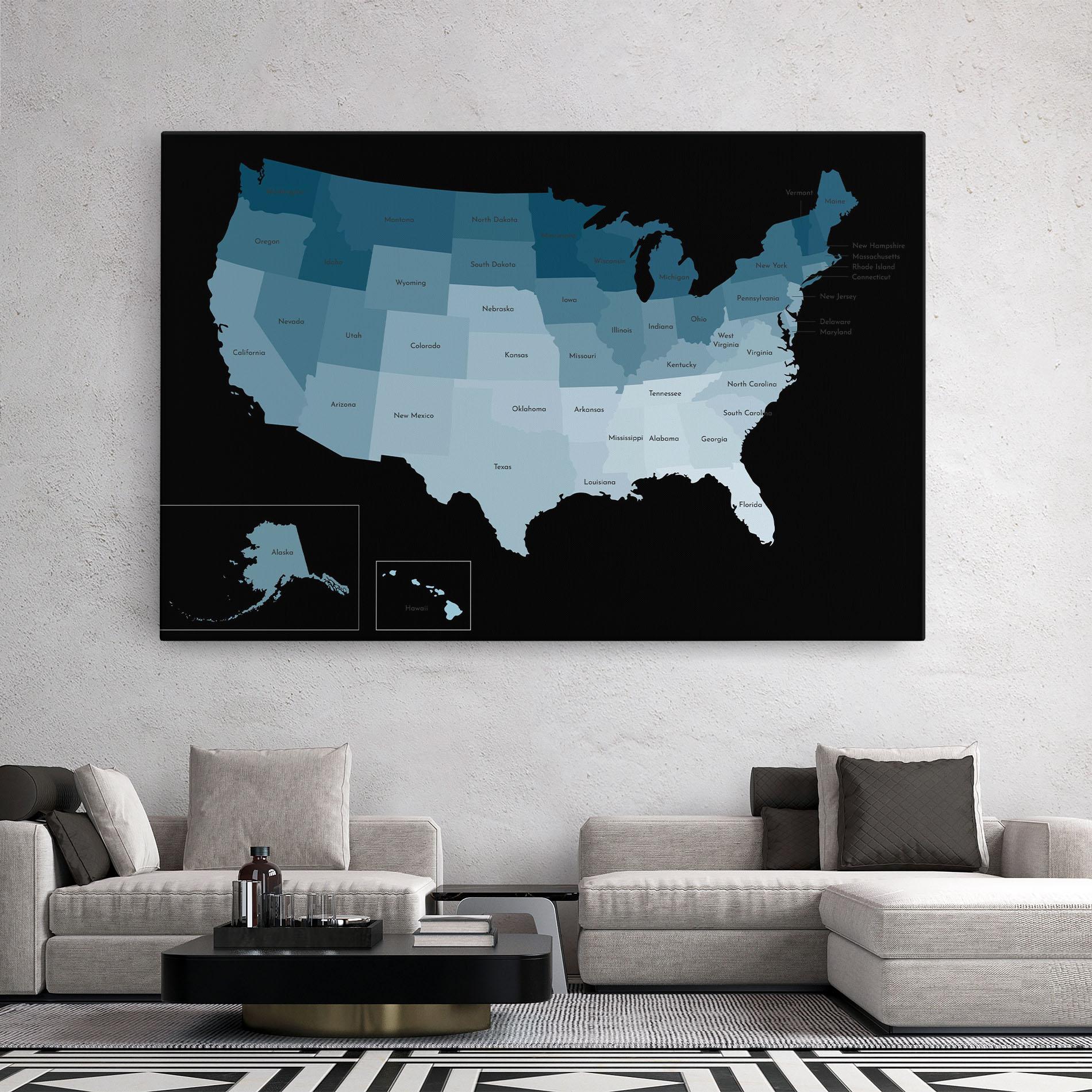 Tablou Canvas Sua Blue Map mockup 2