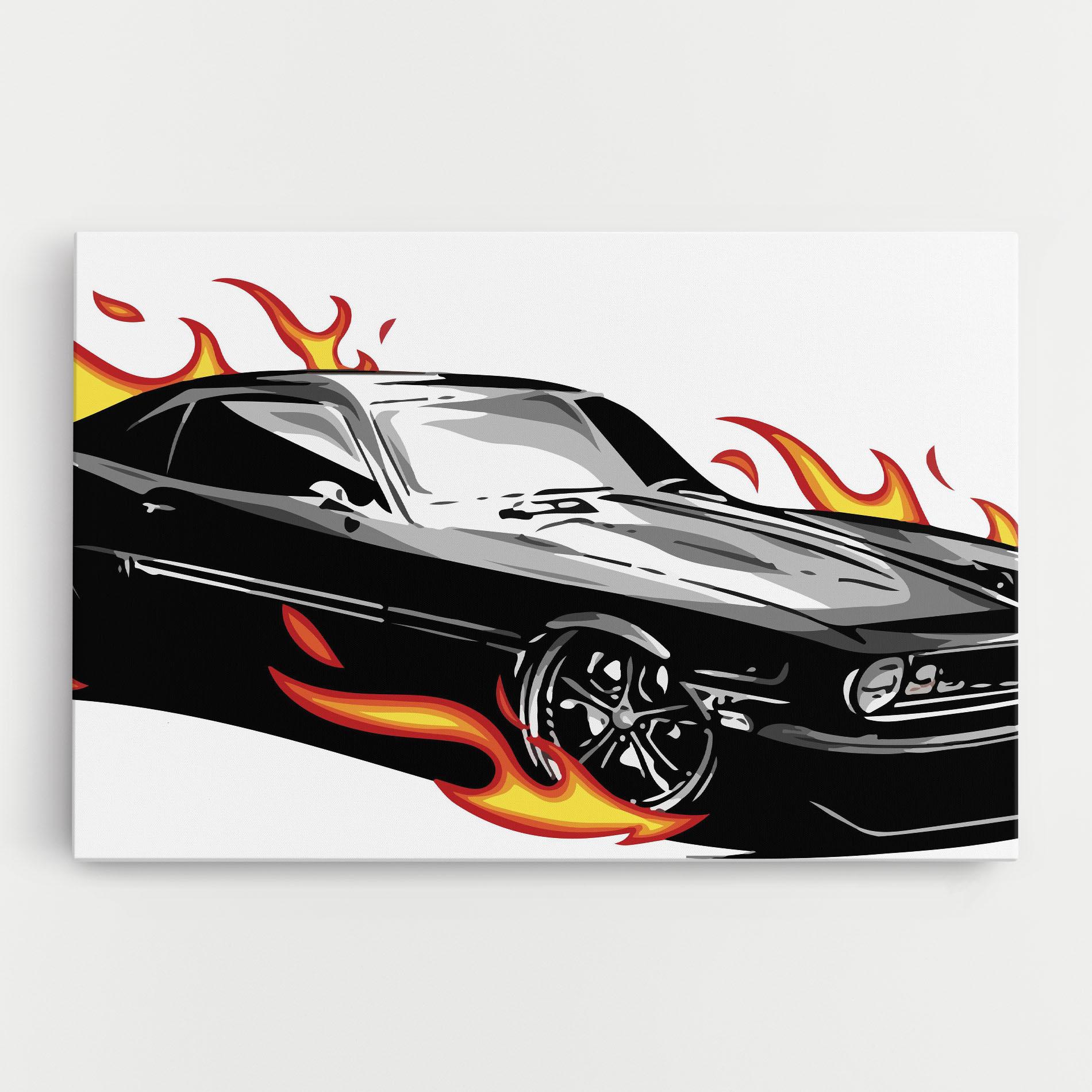 Tablou Canvas Fire Black Car mockup 0