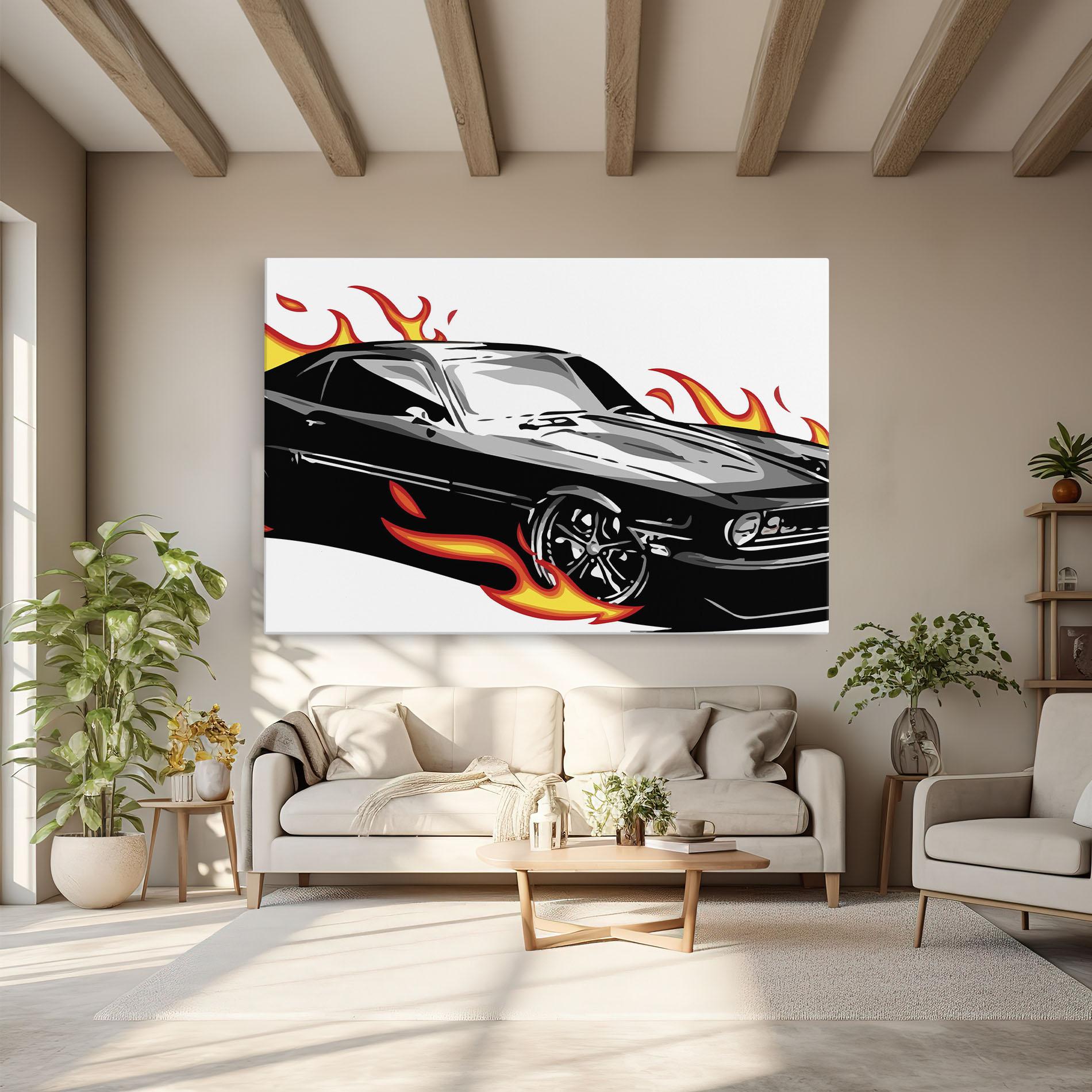 Tablou Canvas Fire Black Car mockup 6