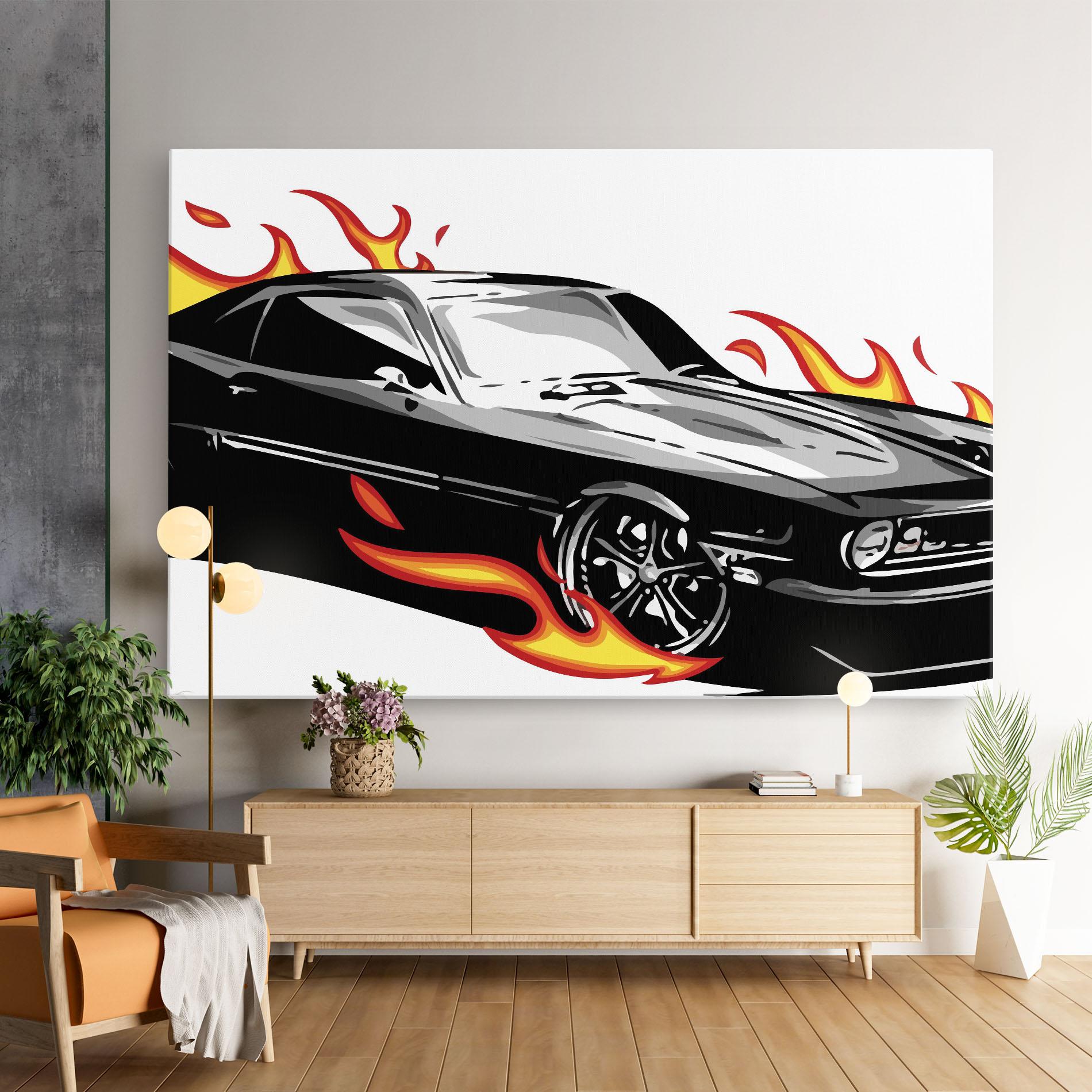 Tablou Canvas Fire Black Car mockup 9