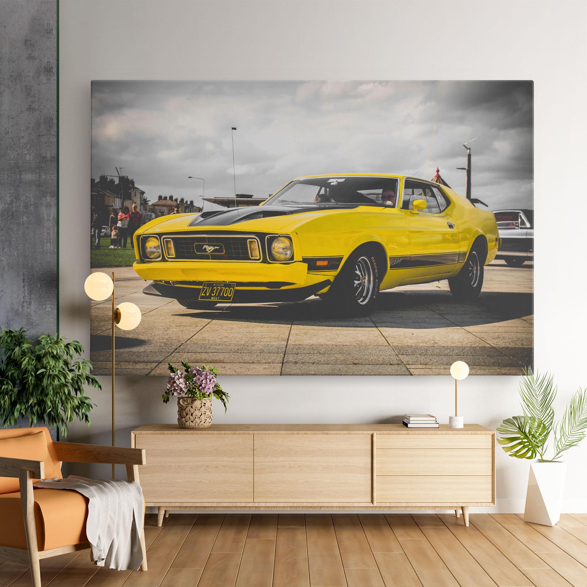 Tablou Canvas Vintage Yellow Car mockup 9