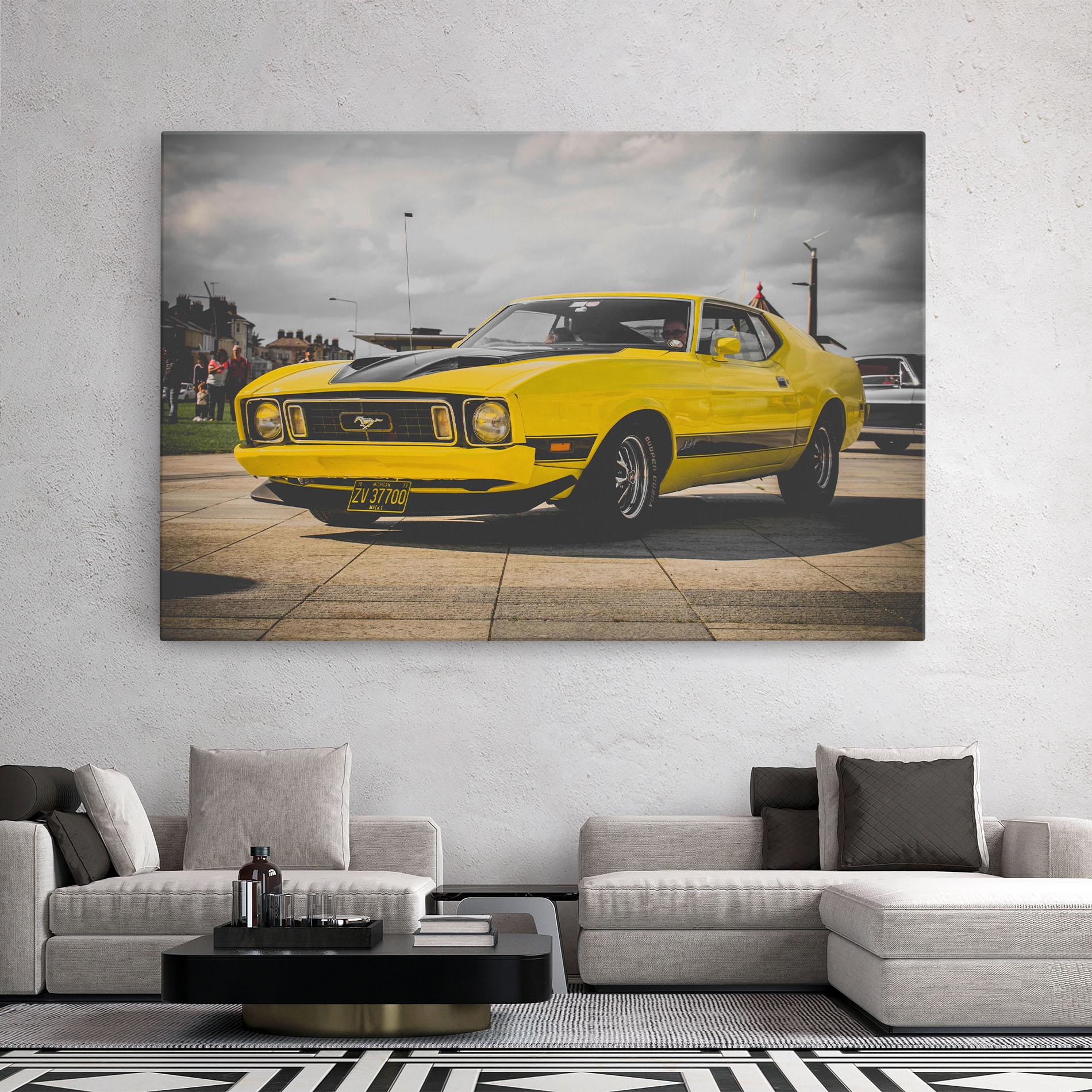 Tablou Canvas Vintage Yellow Car mockup 2