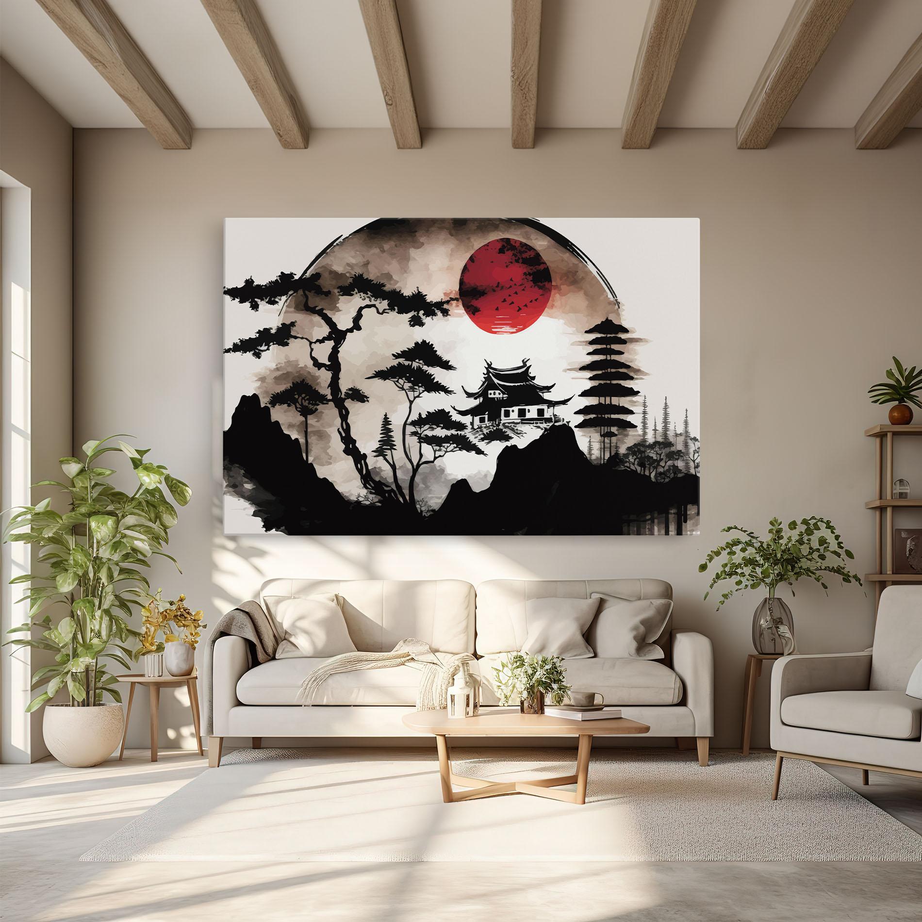 Tablou Canvas Asian Red Moon mockup 6