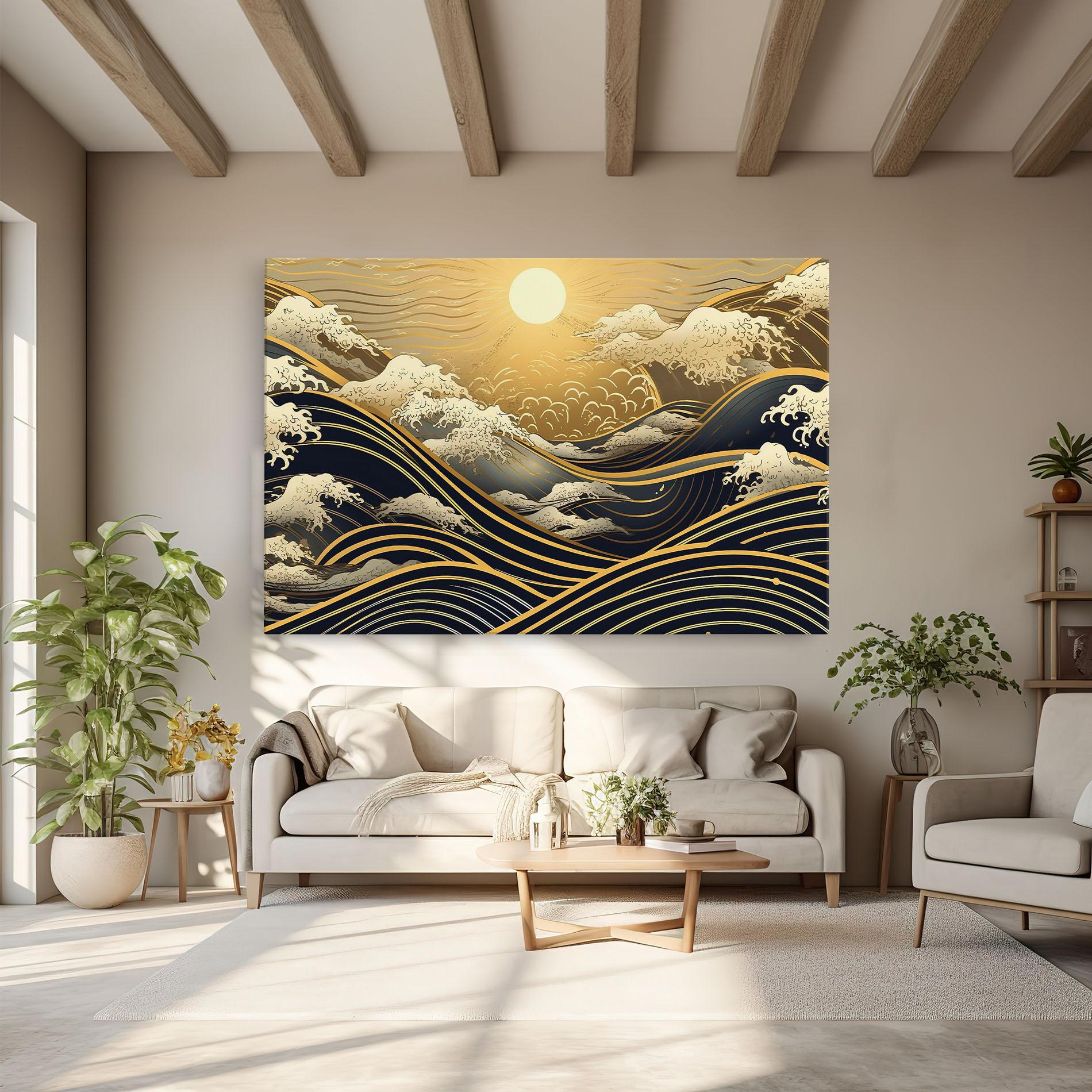 Tablou Canvas Gold Waves Landscape mockup 6