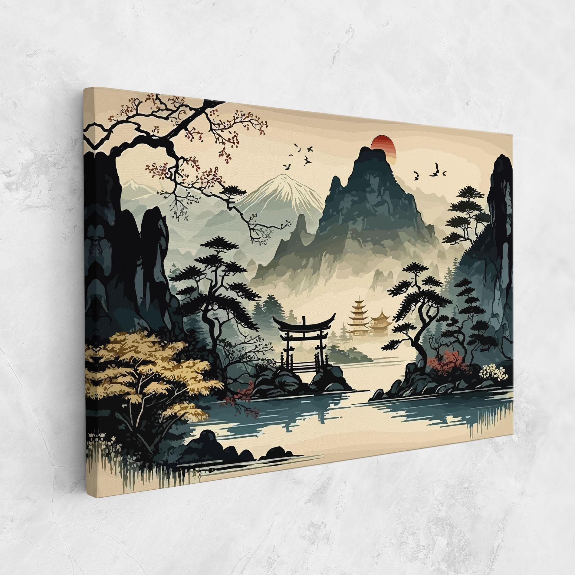 Tablou Canvas Cream Chinese Mountain mockup 1