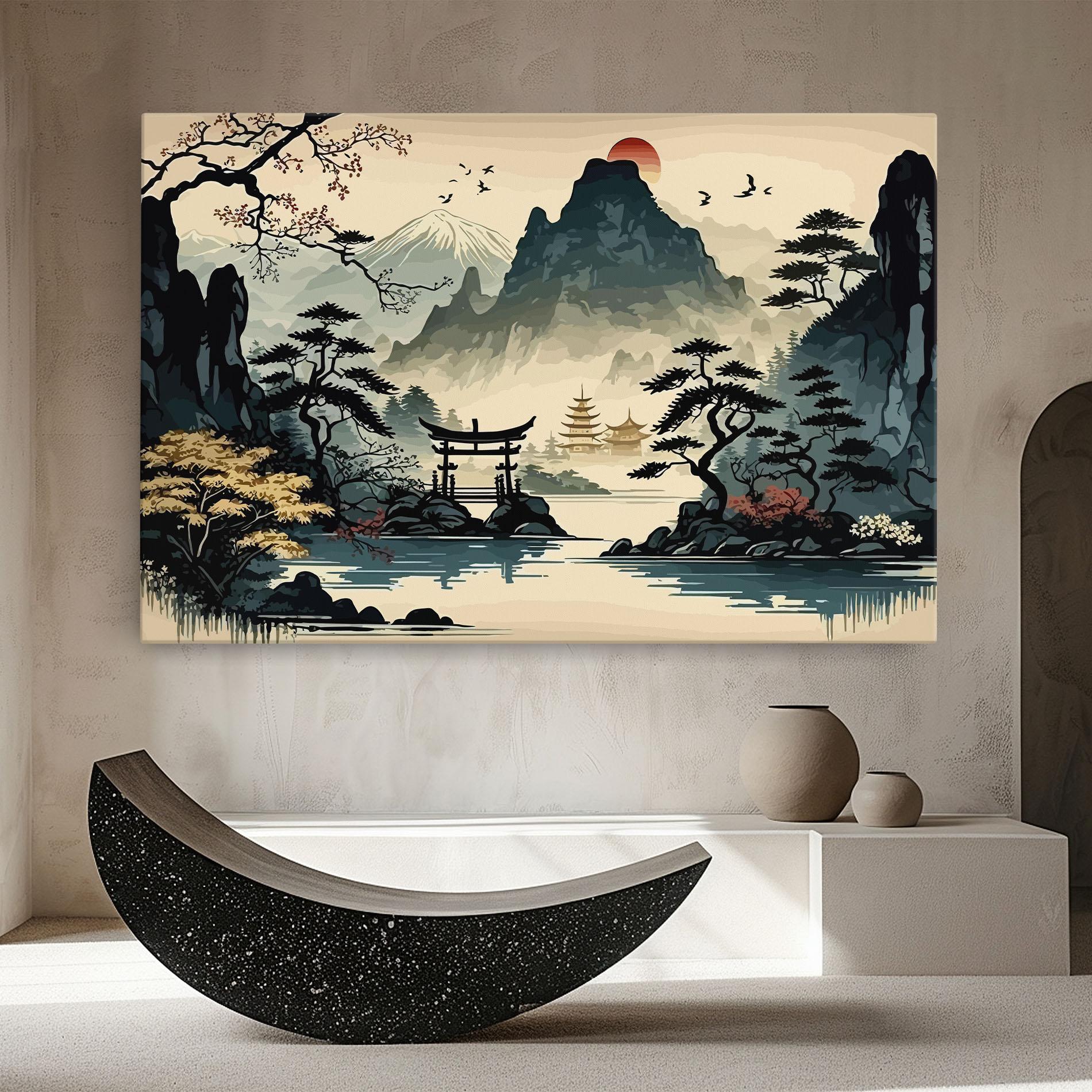 Tablou Canvas Cream Chinese Mountain mockup 8