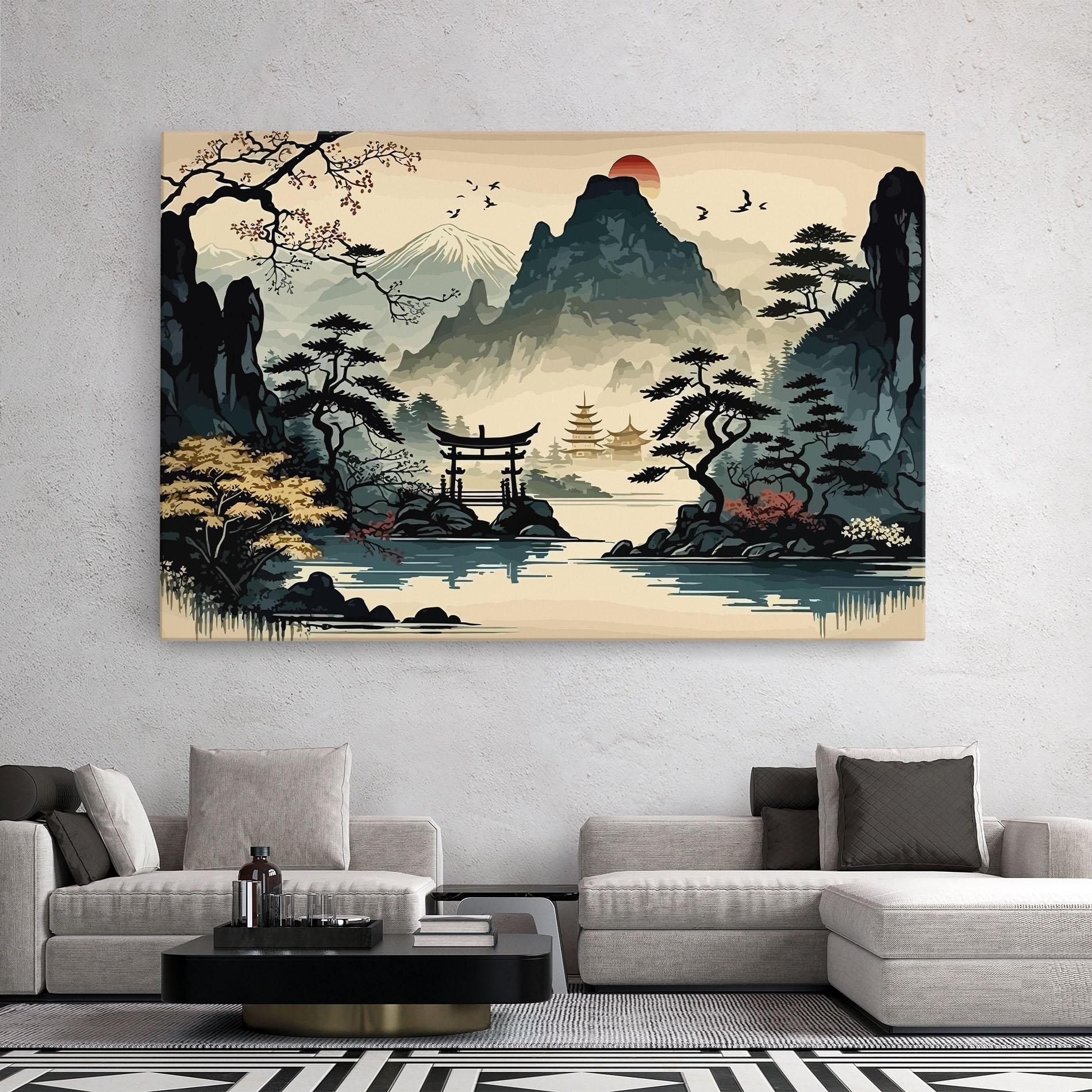 Tablou Canvas Cream Chinese Mountain mockup 2