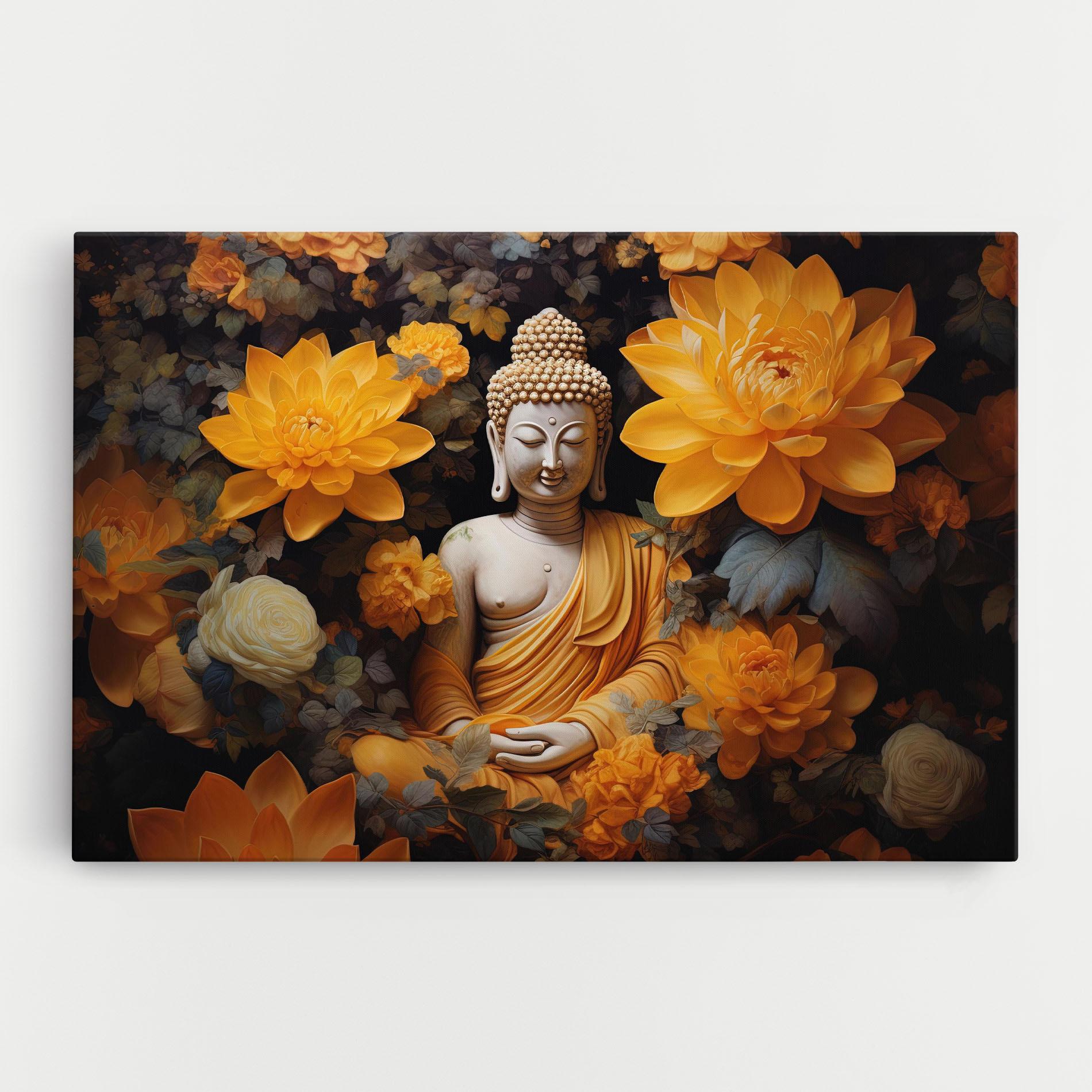 Tablou Canvas Buddha Big Flowers mockup 0