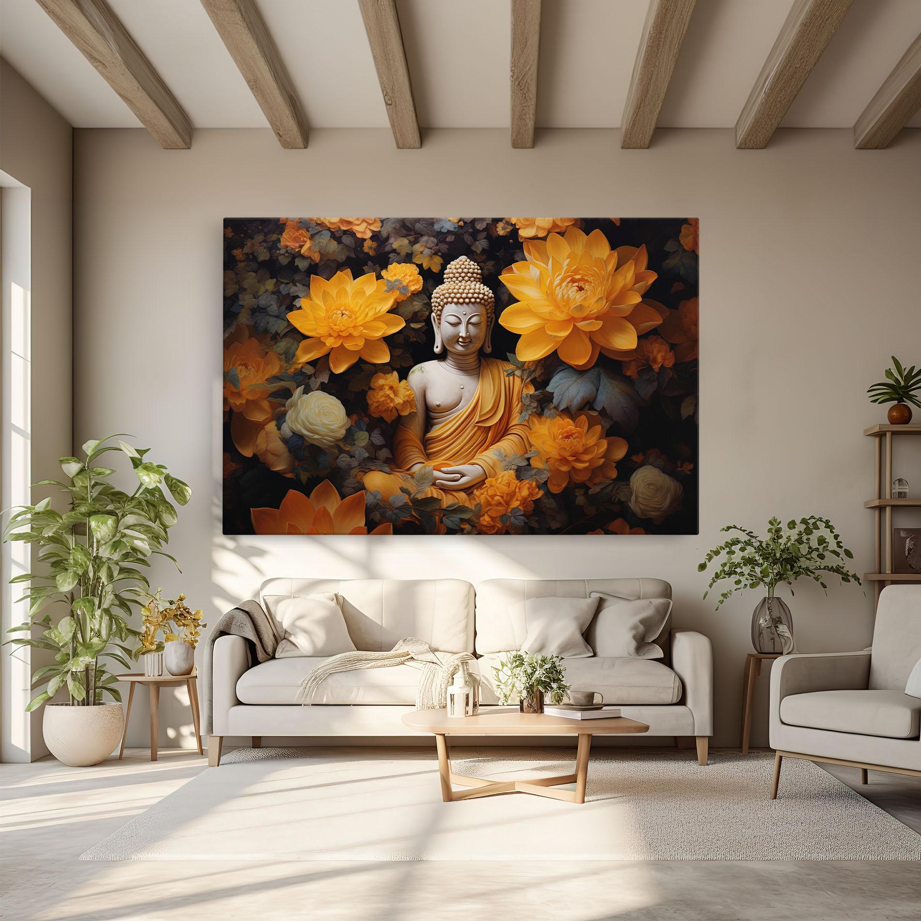 Tablou Canvas Buddha Big Flowers mockup 6